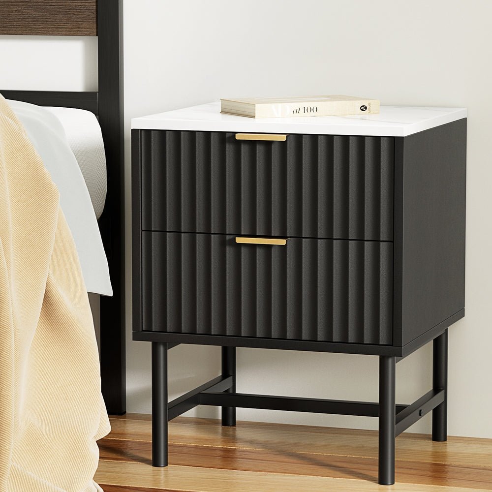 Premium Black Bedside Table with 2 Drawers - Nightstand with Storage for Bedroom, Living Room & Office - Modern Side Table for Small Spaces