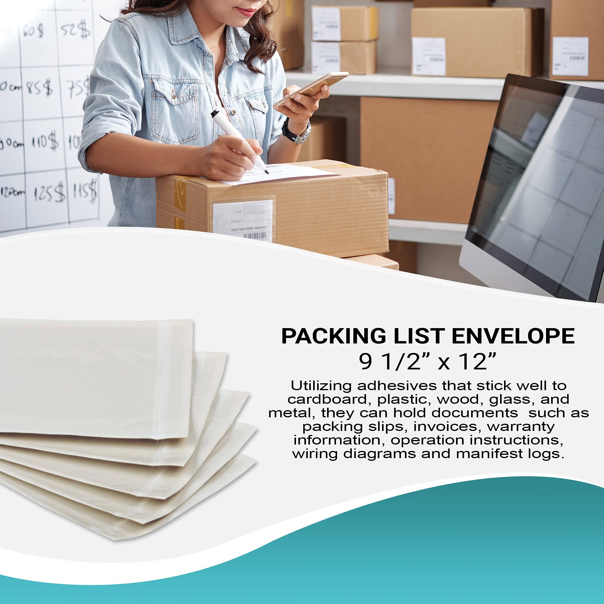 APQ 9.5 x 12 Inch Clear Top Loading Packing List Envelopes - 500 Pack Self-Seal Plastic Shipping Label Pouches | Durable Document Mailing Envelopes for Ecommerce, Office & Logistics Use