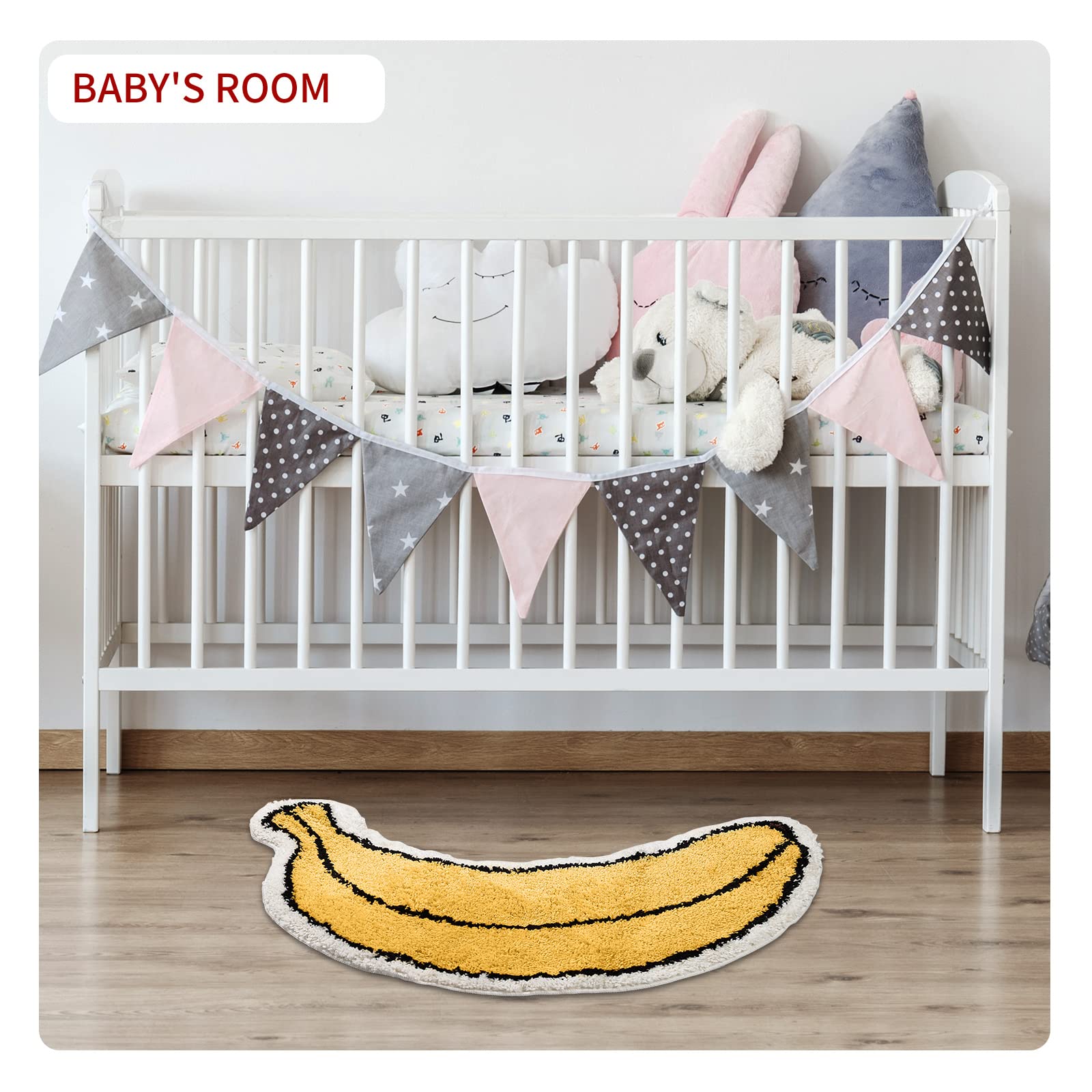 Non-Slip Banana Shaped Bath Mat - Super Absorbent Microfiber Bathroom Rug for Kids, 30x13 Inch Yellow Cartoon Shower Mat - Perfect for Bathrooms, Bathtubs & Kids' Rooms (Washable & Plush)