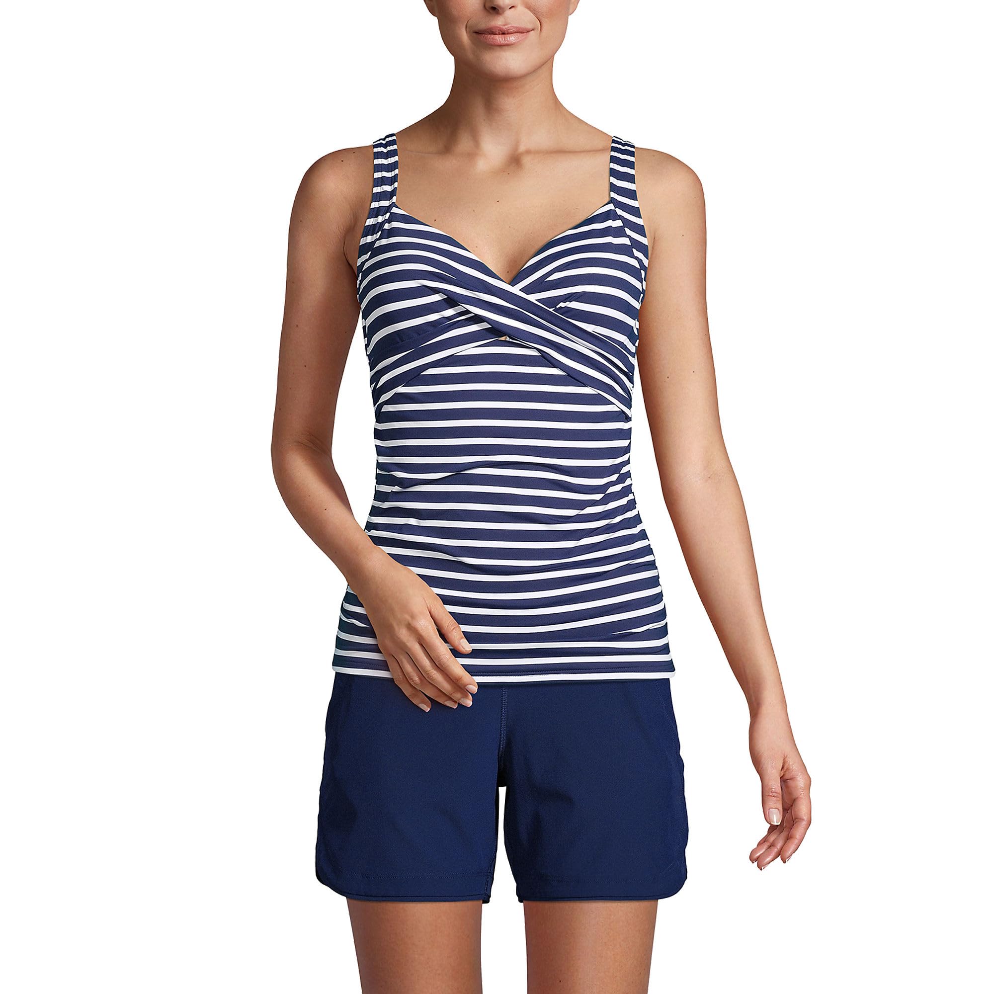 Lands' End Women's Wrap Underwire Tankini Top Swimsuit - Comfortable Swimwear for Beach, Pool & Vacation | Plus Size Options Available