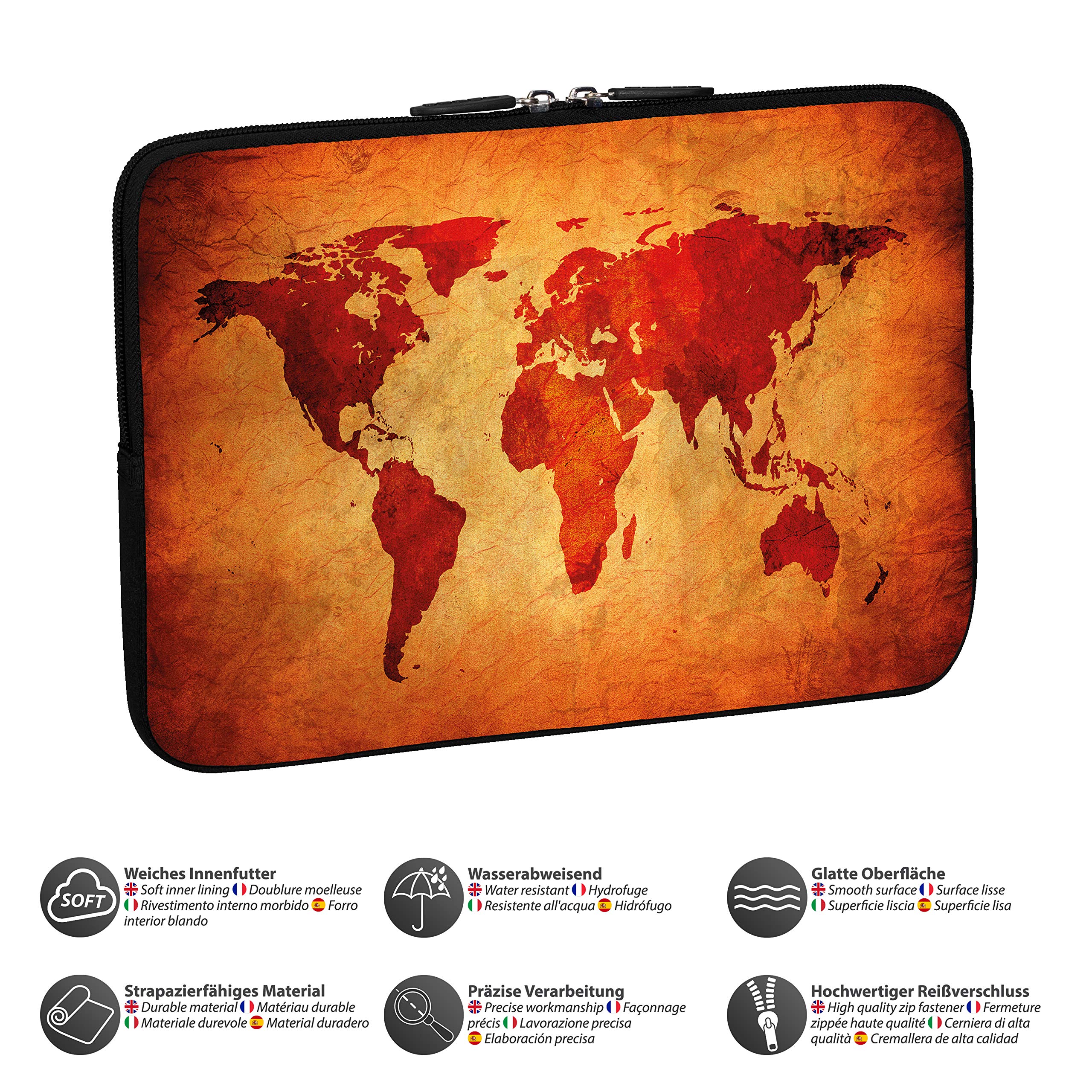 Premium PU Leather Tablet Case Sleeve for 10.1 Inch Devices with Built-in Mouse Pad - Stylish Brown Global Map Design - Perfect for Travel, Work & School Use