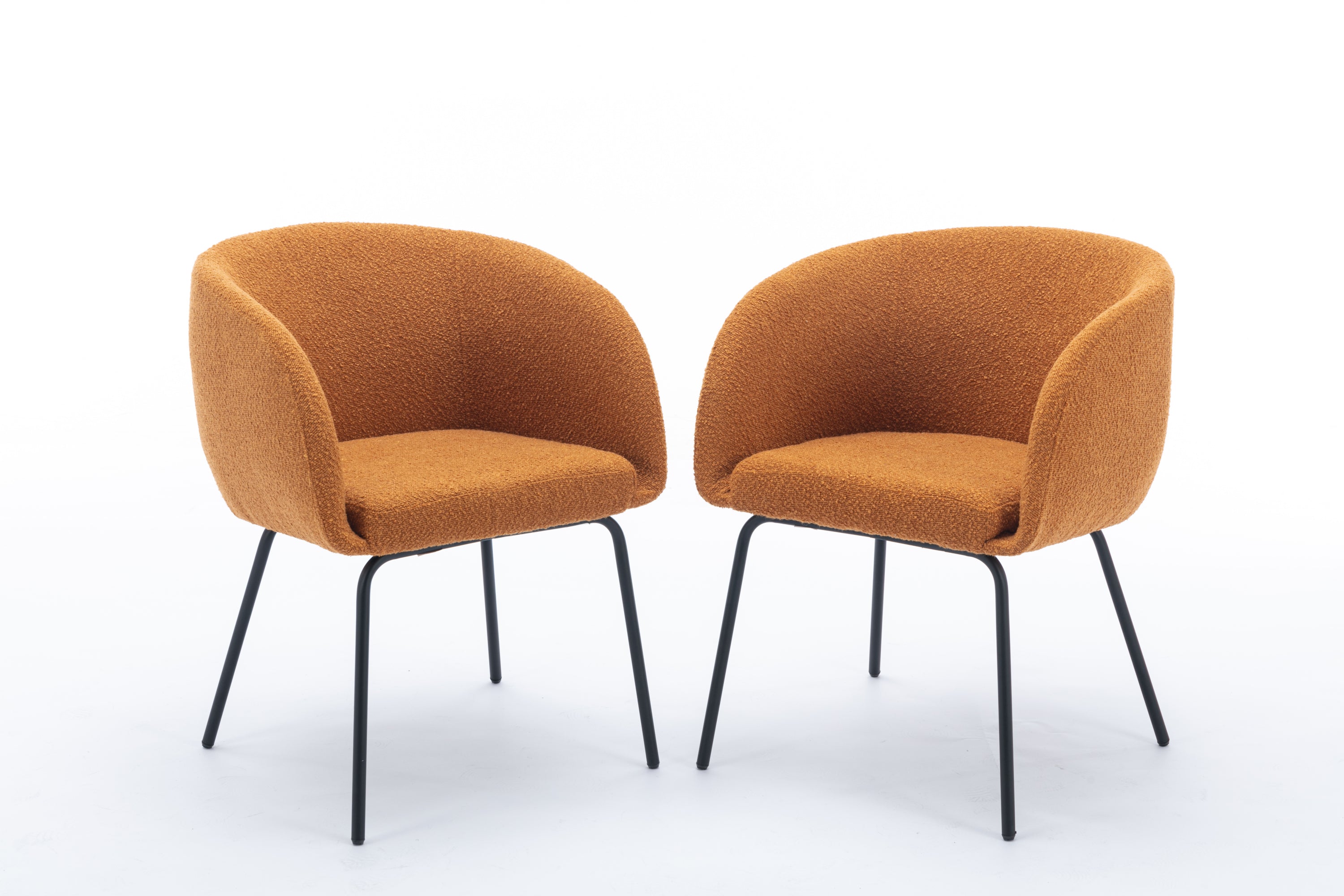 Boucle Fabric Dining Chairs with Black Metal Legs - Set of 2, Ginger - Modern Kitchen & Dining Room Accent Chairs for Home Decor