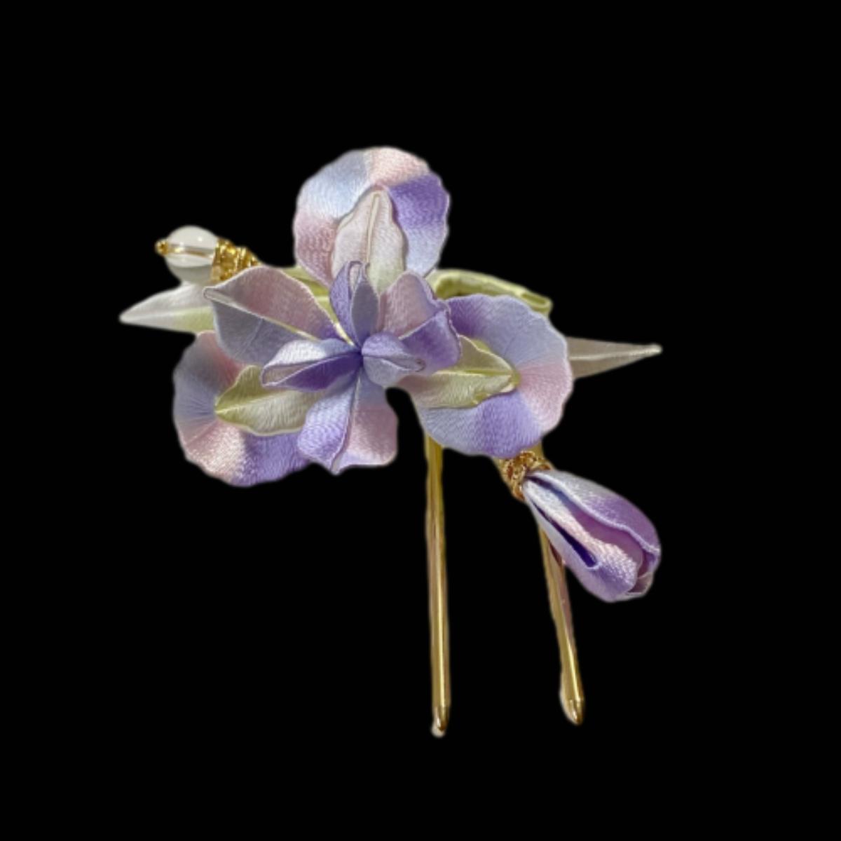 Elegant Iris Bespoke Silk Hairpin (Chanhua) - Handcrafted Floral Hair Accessory for Weddings, Parties & Special Occasions