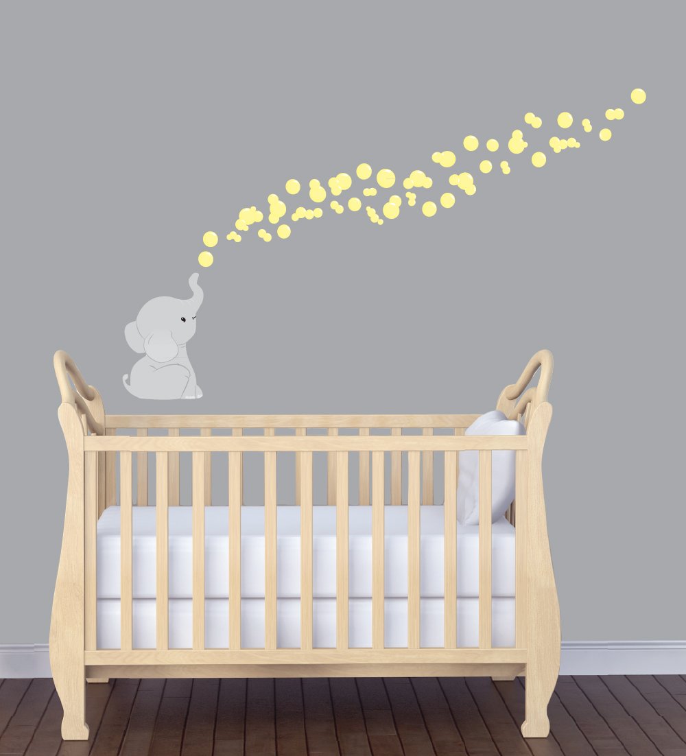 Yellow and Gray Elephant Nursery Wall Art - Gender Neutral Elephant Stickers & Bubbles Decal for Baby Room Decor - Perfect for Boys, Girls, and Jungle-Themed Nurseries