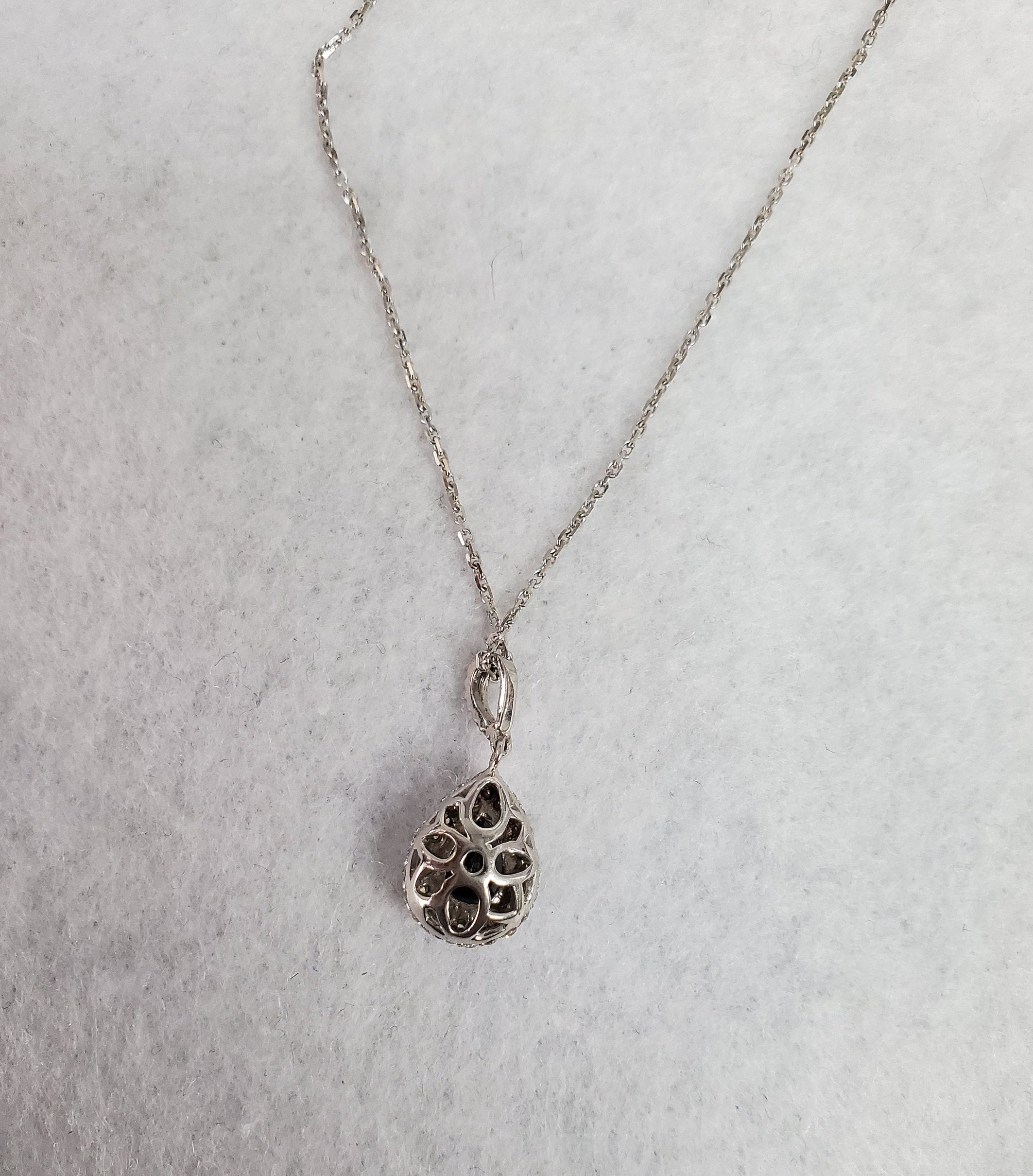 Pear Shaped Teardrop Sapphire Diamond Pendant .37cttw 14k White Gold Necklace - Elegant Jewelry Gift for Women, Brides & Special Occasions