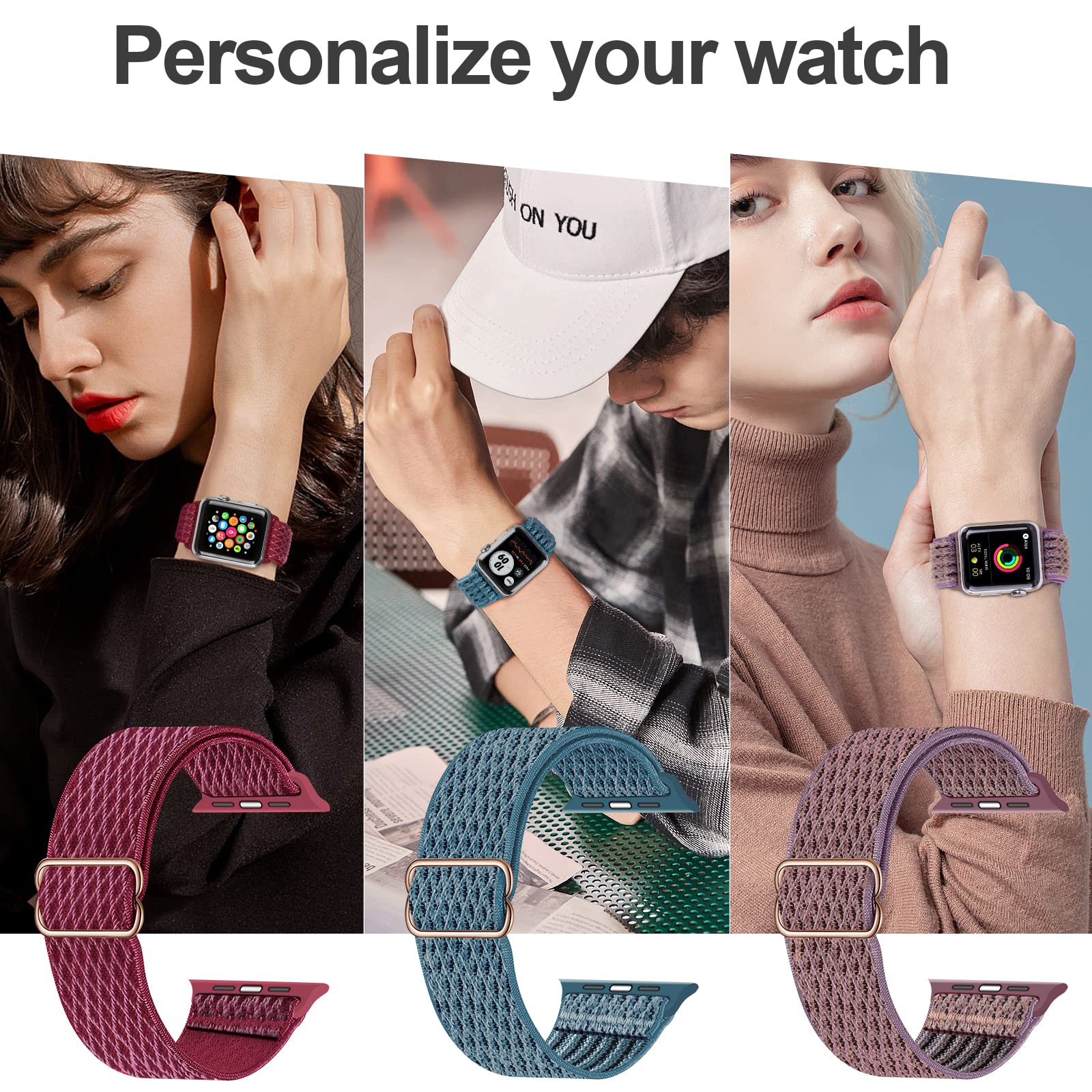 Stretchy Nylon Solo Loop Bands Compatible with Apple Watch 38mm/40mm/41mm/42mm - Adjustable Braided Sport Strap for iWatch Series 10/9/8/7/6/SE - 3 Pack (Black, Gray, Navy) - Perfect for Workouts, Running & Everyday Wear