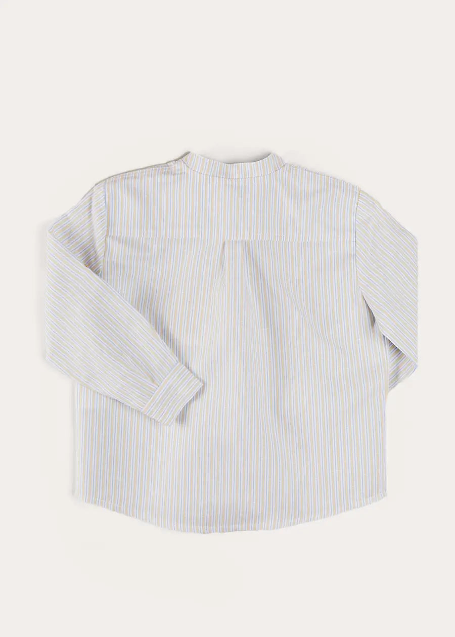 Stafford Striped Mao Collar Long Sleeve Shirt for Boys & Girls - Yellow (12 Months to 10 Years) - Perfect for School Uniforms, Family Photos & Special Occasions