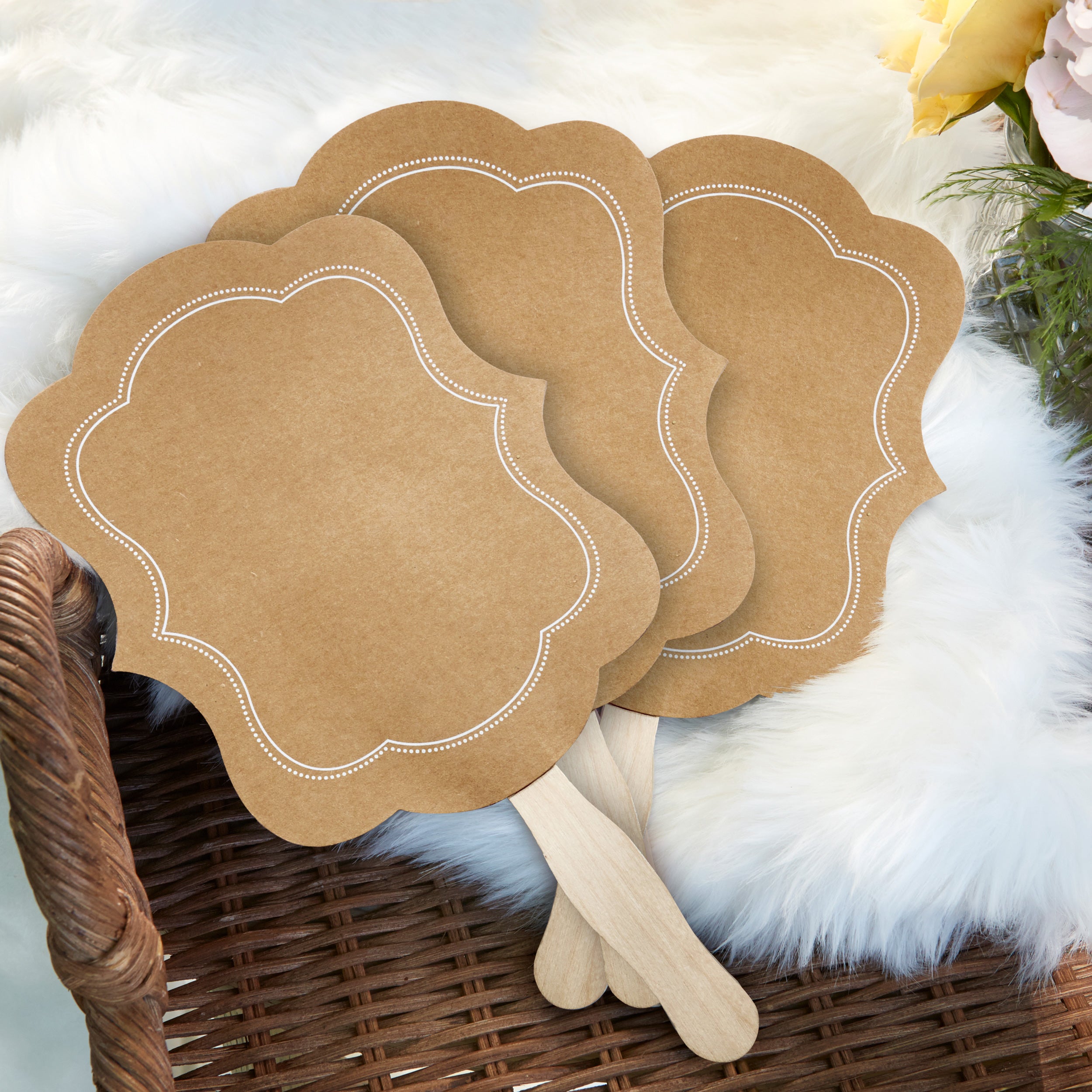Personalized Kraft Hand Fan Set of 20 - Eco-Friendly Paper Fans for Weddings, Parties & Outdoor Events - Custom Printed Handheld Fans for Guests & Decorations