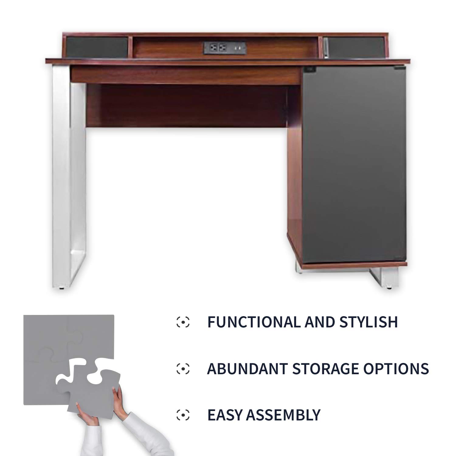 Bell'O 48 Inch Enterprise Desk with Built-in Speakers & USB Charging Station - Cherry Wood Finish (ODS4915-NC10) for Home Office & Gaming Setup