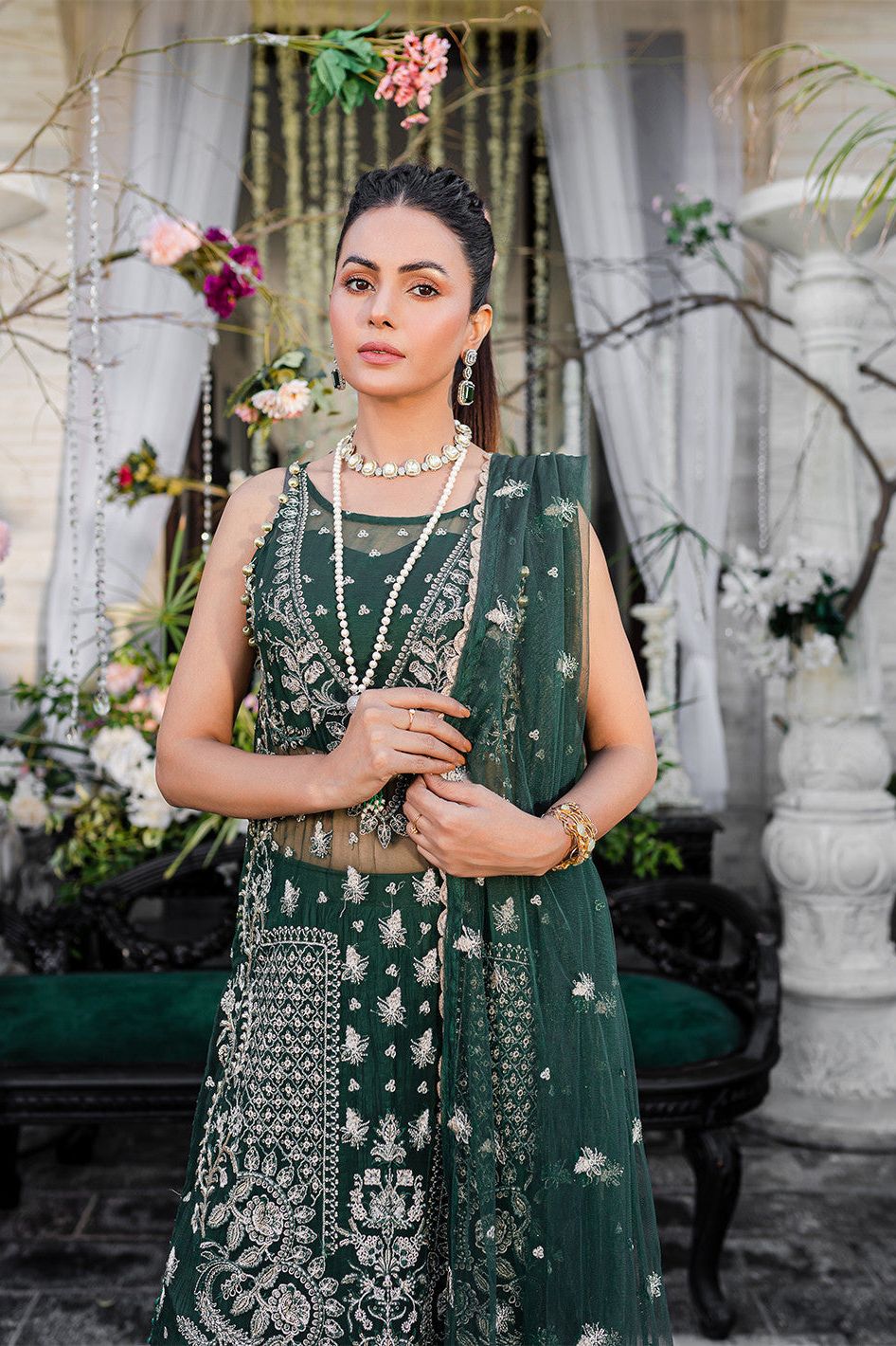 Elegant Chiffon Green 3 Piece Suit by Raqsam - Perfect for Weddings, Parties & Special Occasions