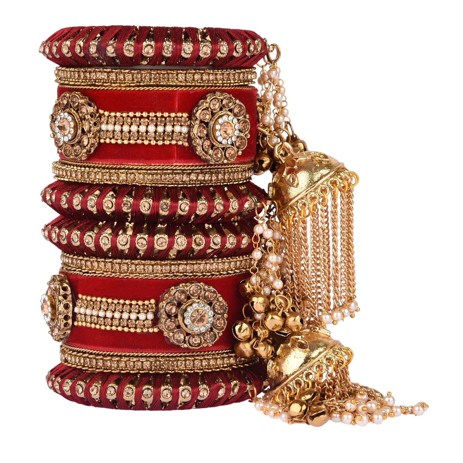 Efulgenz Indian Bangle Set - CZ Crystal Wedding Bridal Bracelets for Women & Girls - Silk Thread Velvet Jewelry for Parties, Festivals & Special Occasions