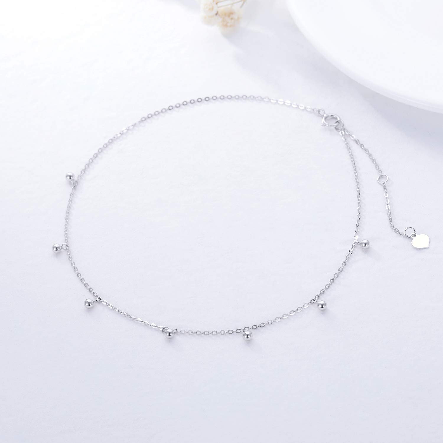 14k Solid Gold Ankle Bracelet for Women - 2.2mm Tiny Ball Chain Anklet, Adjustable 9.1-10.5 Inch, Dainty Jewelry Gift for Her - Perfect for Beach, Wedding & Everyday Wear