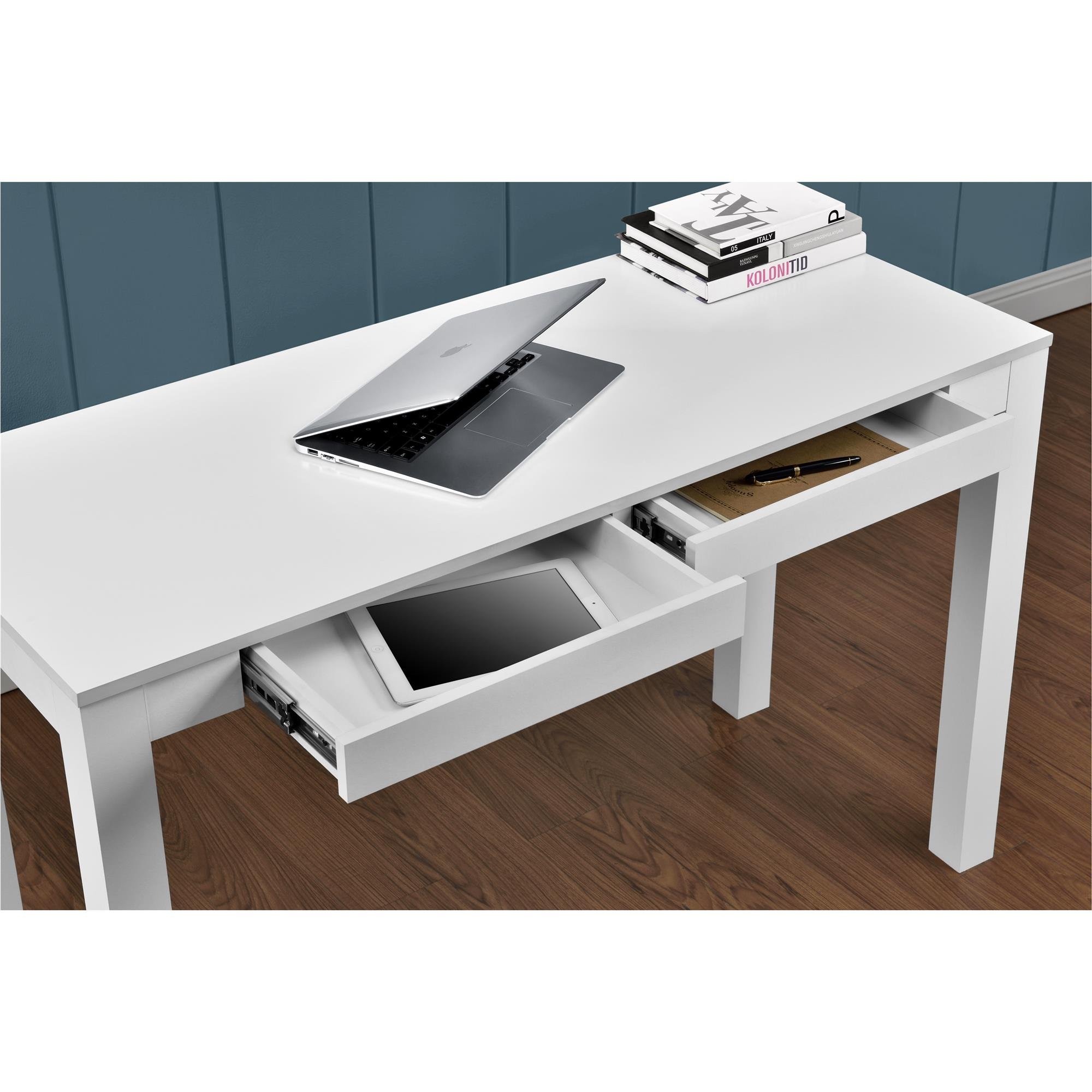 Ameriwood Home Large Parsons 2-Drawer Computer Desk, White - Modern Home Office Desk for Work & Study - Perfect for Small Spaces & Remote Work
