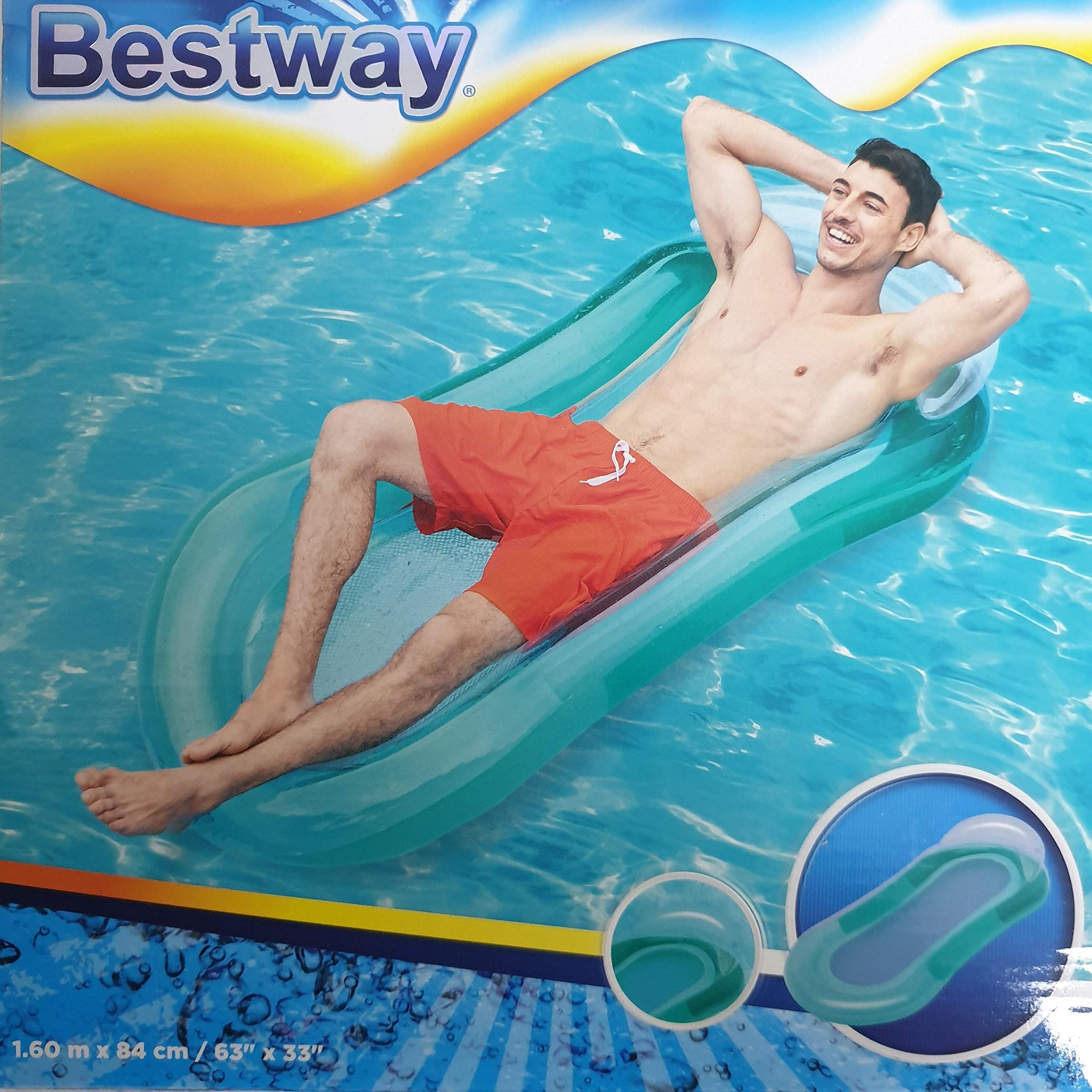 Bestway 43103-18 Aqua Lounger Inflatable Pool Float - Comfortable & Durable for Adults, Multicolor - Perfect for Relaxing in Swimming Pools, Lakes & Beaches
