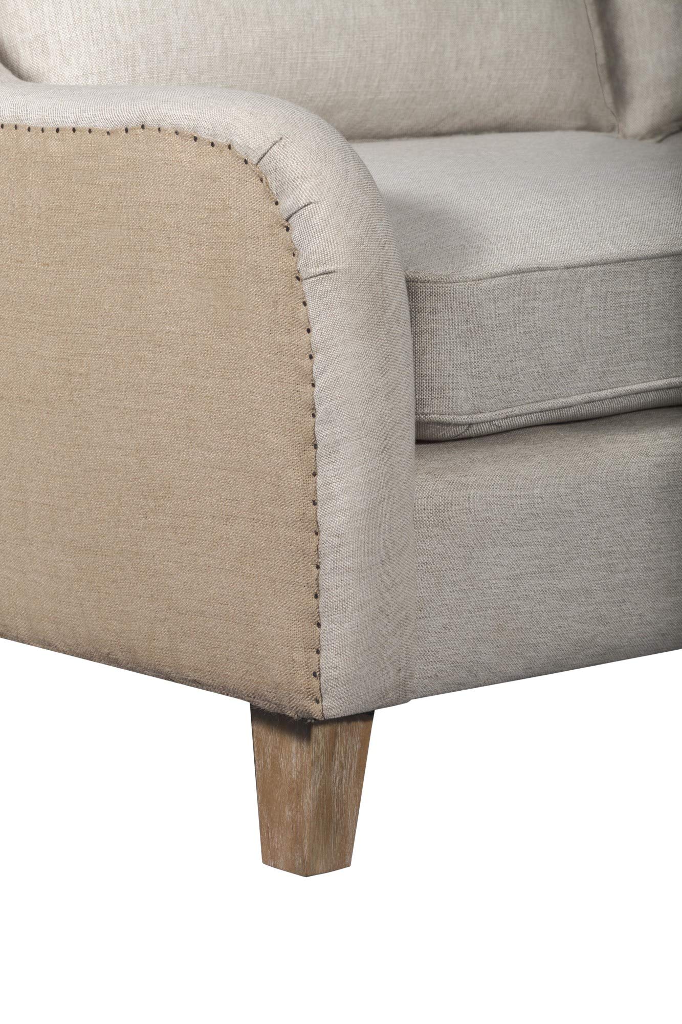 Modern Farmhouse Wingback Sofa - Beige Linen Loveseat for Living Room Decor