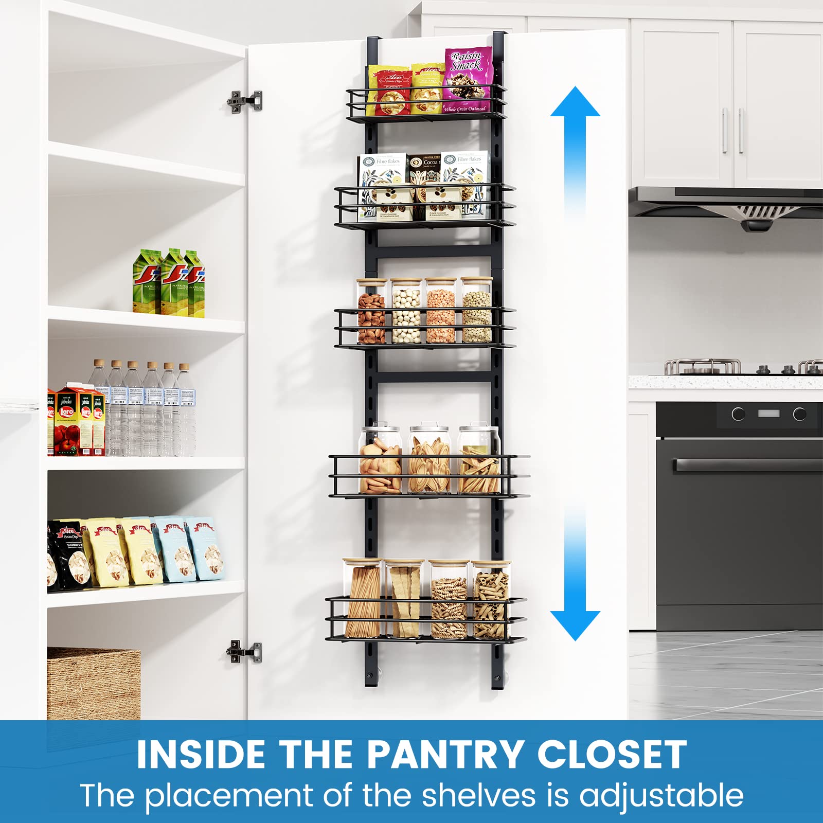 Adjustable 5-Tier Over the Door Pantry Organizer - Space Saving Spice Rack & Narrow Hanging Shelf for Kitchen Storage - Perfect for Small Apartments, Dorm Rooms & Pantry Organization (White) - Ideal for Organizing Spices, Cans, Jars & Kitchen Essentials