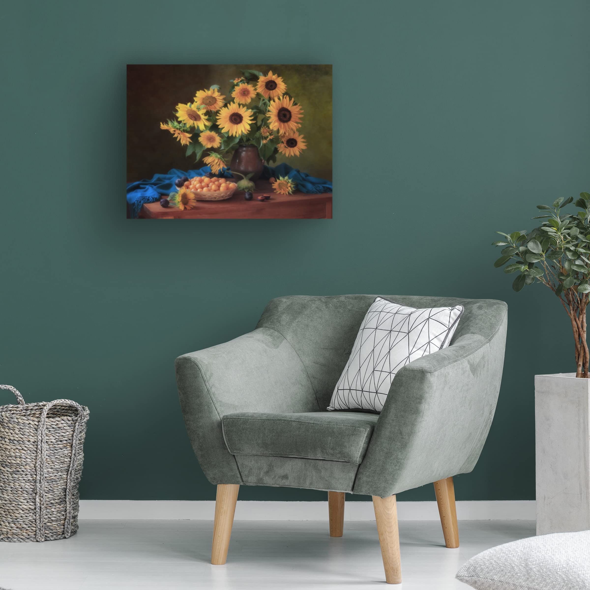 Trademark Fine Art 'Still Life With Sunflowers And Plums' Canvas Wall Art Print by Tatyana Skorokhod - Handmade Oil Painting Reproduction for Living Room, Bedroom & Office Decor