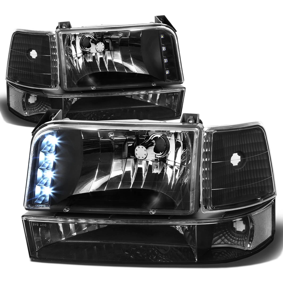High-Performance LED Headlight Assembly with Bumper & Corner Lights - Compatible with Ford F150 F250 F350 LD Bronco 1992-1996 (Left/Right Pair) - Black Housing & Clear Lens - Upgrade for Night Driving & Off-Road Adventures