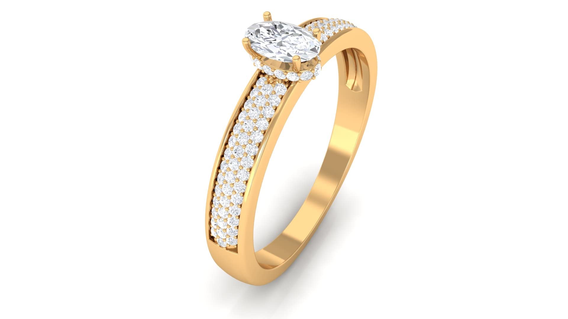 Rosec Jewels - 3/4 CT Oval Solitaire Engagement Ring with Hidden Halo & Side Stones | Natural Diamond (HI Color, SI Clarity) | 14K Solid Gold | Perfect for Proposals, Anniversaries & Bridal Jewelry
