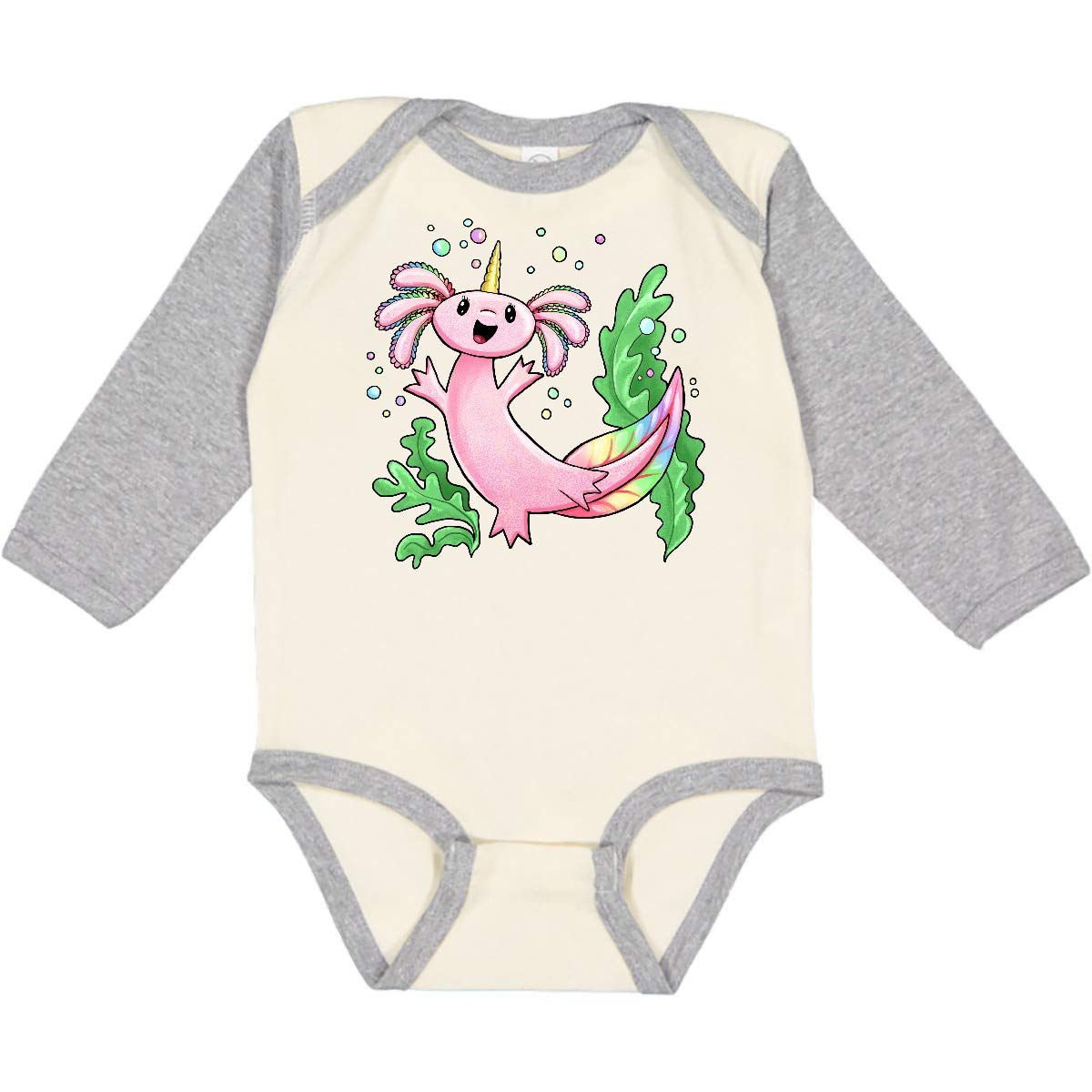 Inktastic Axolotl Unicorn with Rainbow Tail - Cute Long Sleeve Baby Bodysuit for Boys & Girls | Perfect for Birthday Gifts, Baby Showers & Casual Outings