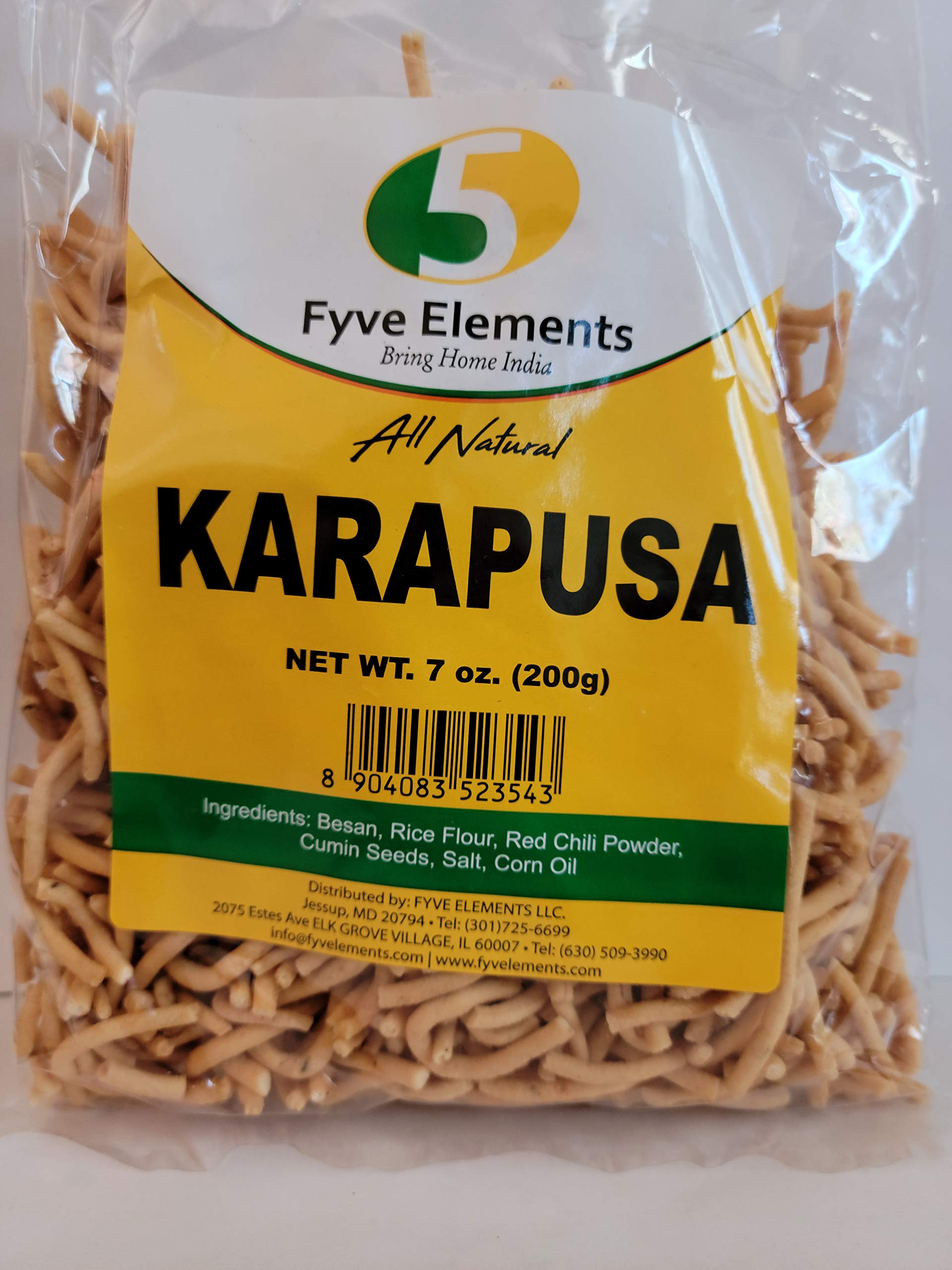 Fyve Elements Karapusa Snacks 7 Oz (200g) - All Natural Crunchy Indian Snack for Parties, Movie Nights & Road Trips