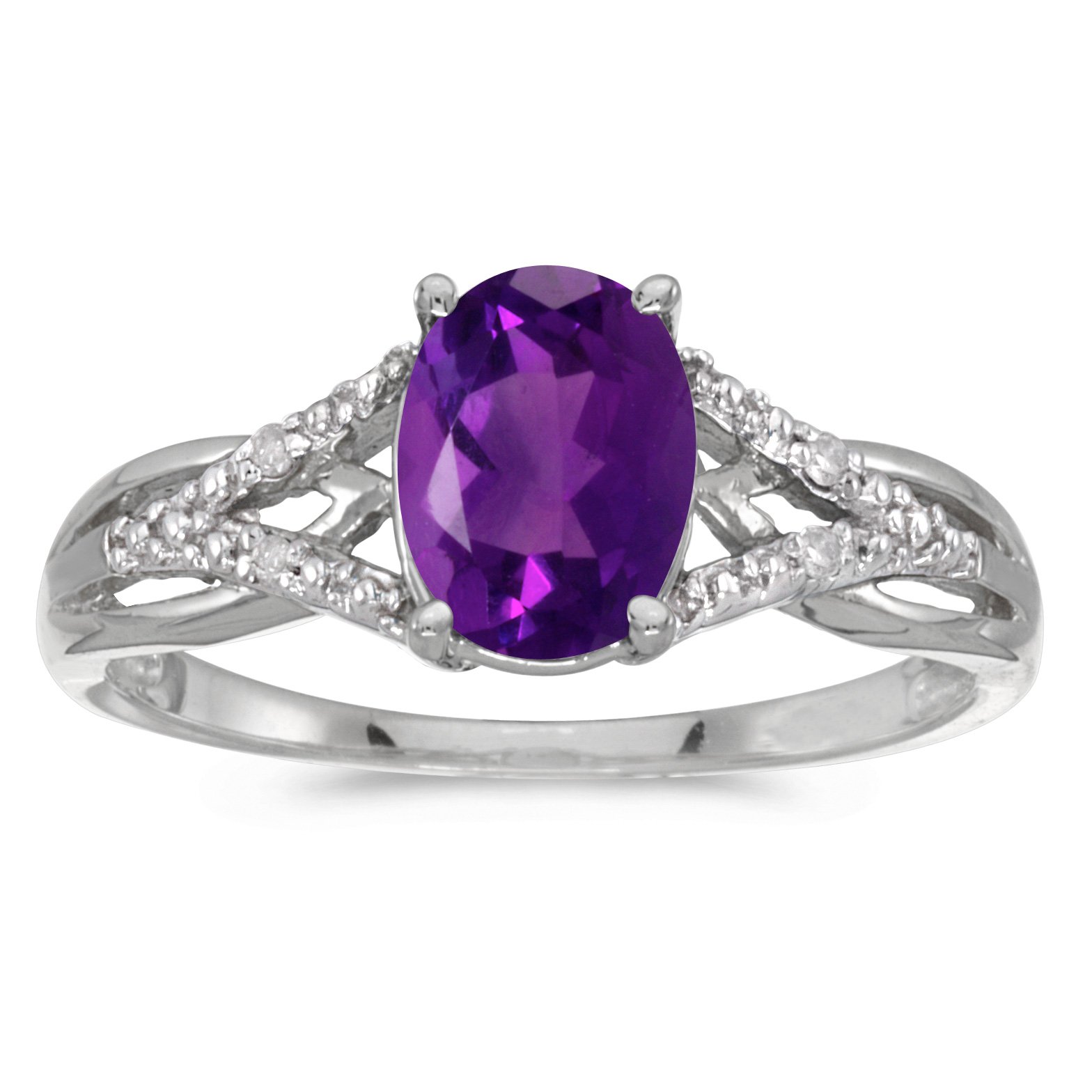 10K White Gold Oval Amethyst and Diamond Engagement Ring for Women - Perfect for Valentine's Day, Anniversary & Wedding Jewelry Gift