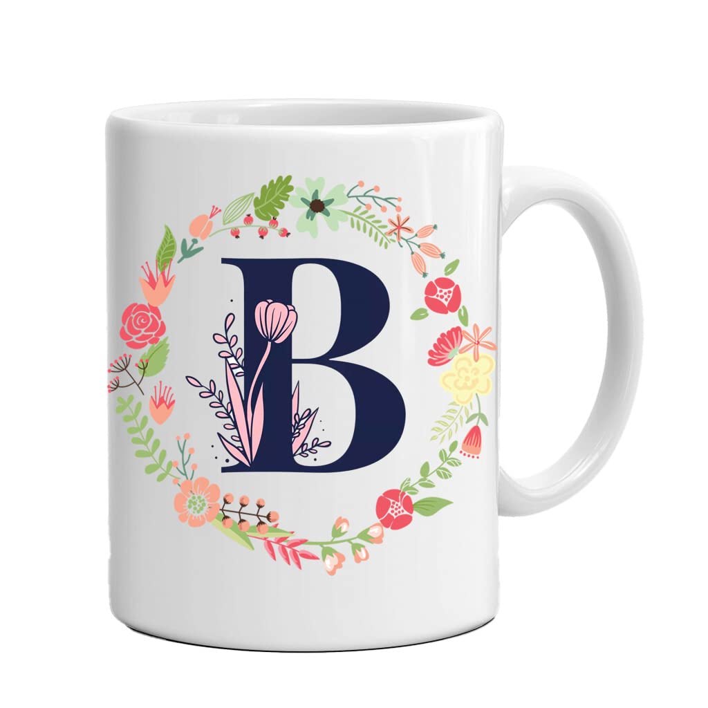 GIREESHM Ceramic Coffee Mug with Letter B Print - 350ML White Coffee Cup for Home, Office, or Gift - Perfect for Tea, Coffee, and Hot Beverages