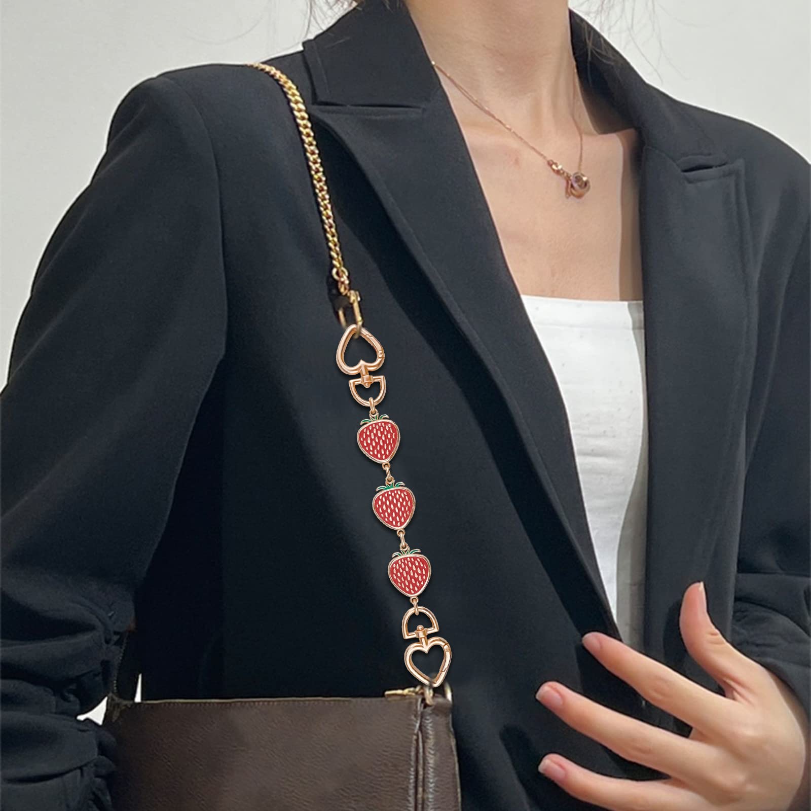 2 Pcs Gold Strawberry Purse Strap Extender - Cute Bag Chain Replacement with Heart Buckle (8.27 Inch) - Handbag Shoulder Bag Accessories & Charms for Women - Perfect for Daily Use, Shopping & Fashion Outfits