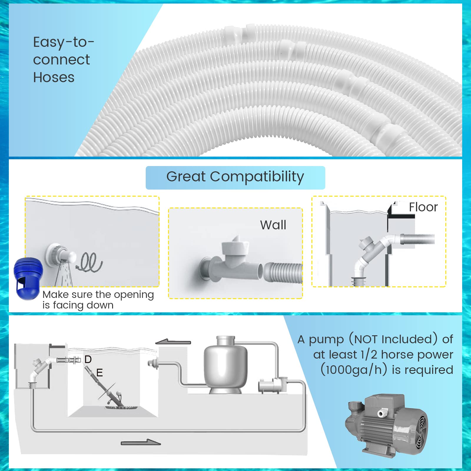 Upgraded Goplus Automatic Pool Cleaner - Robotic Vacuum Suction Pool Sweeper with 10 x 3.3 FT Extension Hoses & 36-Fin Disc, Side Climbing Design for Above Ground & Inground Pools - Efficiently Cleans Floors, Walls & Corners - Perfect for Backyard, Residential & Commercial Swimming Pools