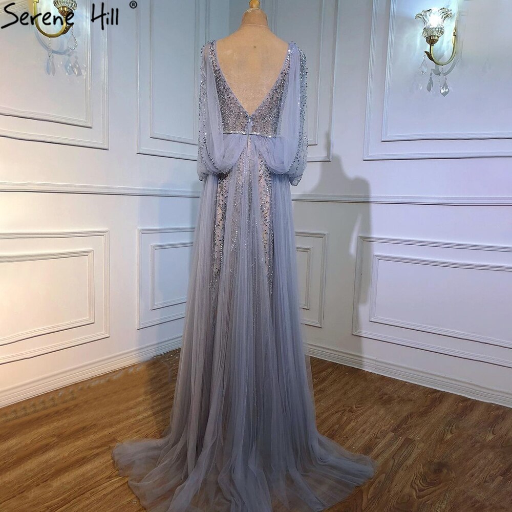 Elegant Grey A-Line Evening Dress with Diamond Beading for Women - Luxury Party Gown for Prom, Wedding & Formal Events - Serene Hill Collection 2025