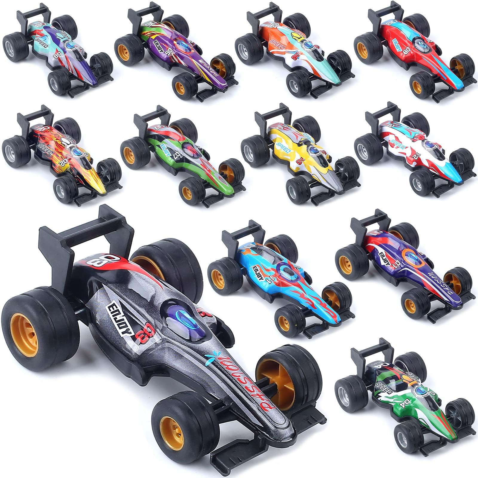12-Pack 1:43 Scale Pull Back Toy Cars - Wind Up Racing Car Set for Kids Ages 2-8, Boys & Girls Birthday Party Favors, Easter Basket Stuffers, Cake Toppers - Perfect for Indoor Play, Race Tracks & Gift Giving
