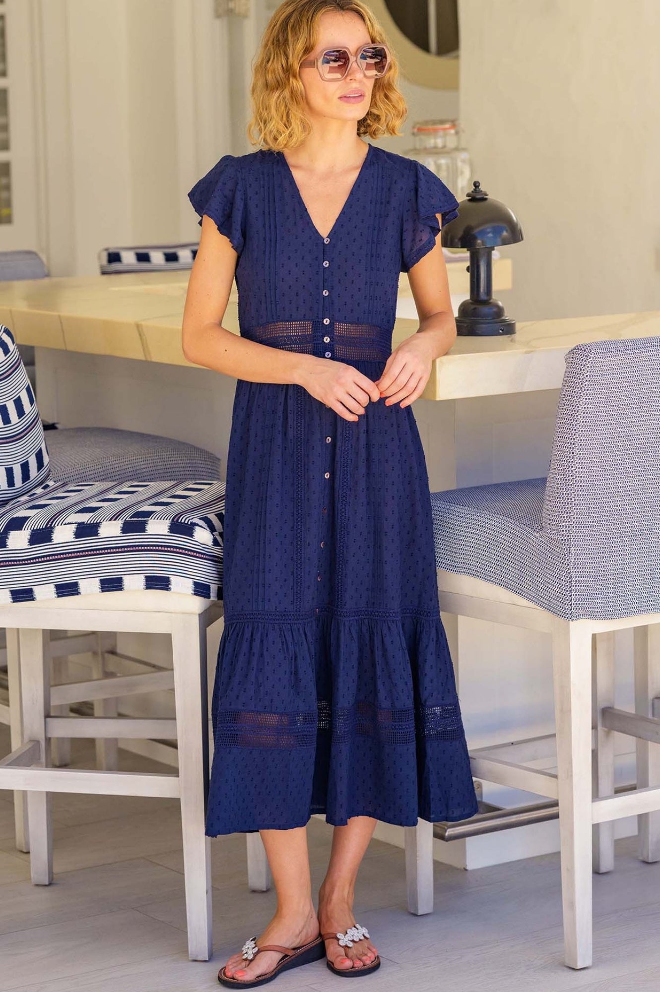 Navy Blue Beach Kaftan for Women - Flowy Summer Cover Up Dress - Perfect for Poolside, Vacation, and Beach Getaways