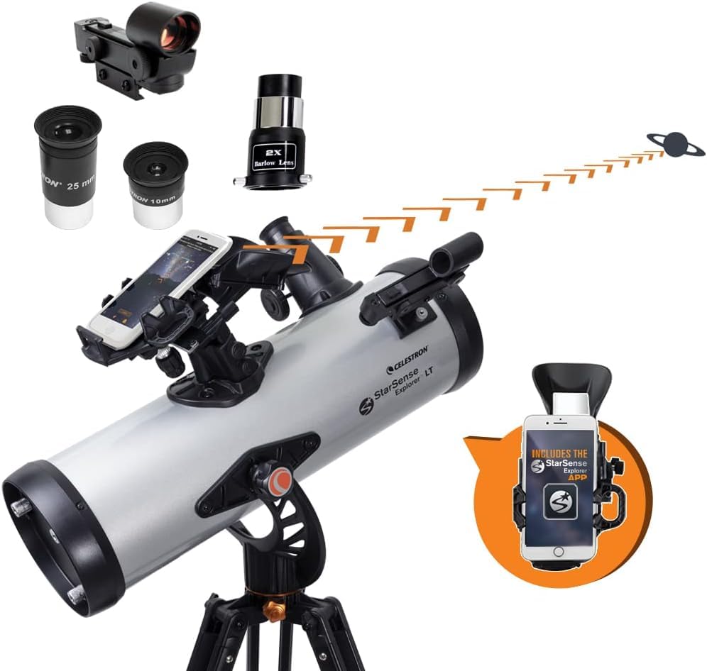 Celestron StarSense Explorer LT 114AZ Smartphone-Compatible Telescope with App – 114mm Newtonian Reflector for Stargazing – Find Stars, Planets & Galaxies Easily – Perfect for Backyard Astronomy, Camping & Astrophotography