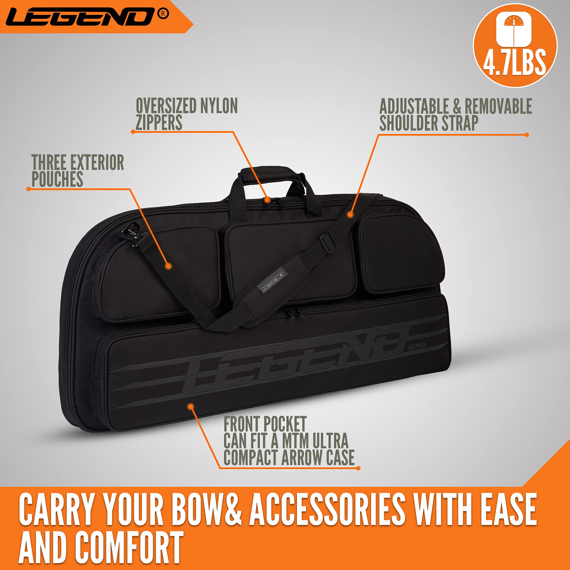 LEGEND Alpha Compound Bow Case - Waterproof Archery Bow Bag with Backpack & Shoulder Straps - Fits 37