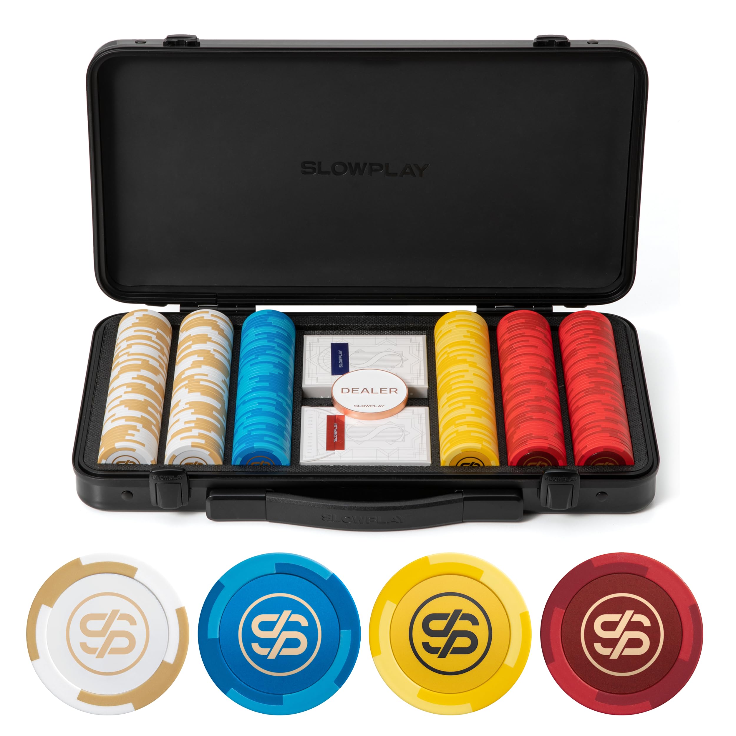 SLOWPLAY Godel 14g Clay Poker Chips Set - 300 Blank Chips with Premium German Polycarbonate Case for Texas Hold'em, Blackjack & Casino Nights | Durable Poker Accessories for Home Games & Poker Player Gifts