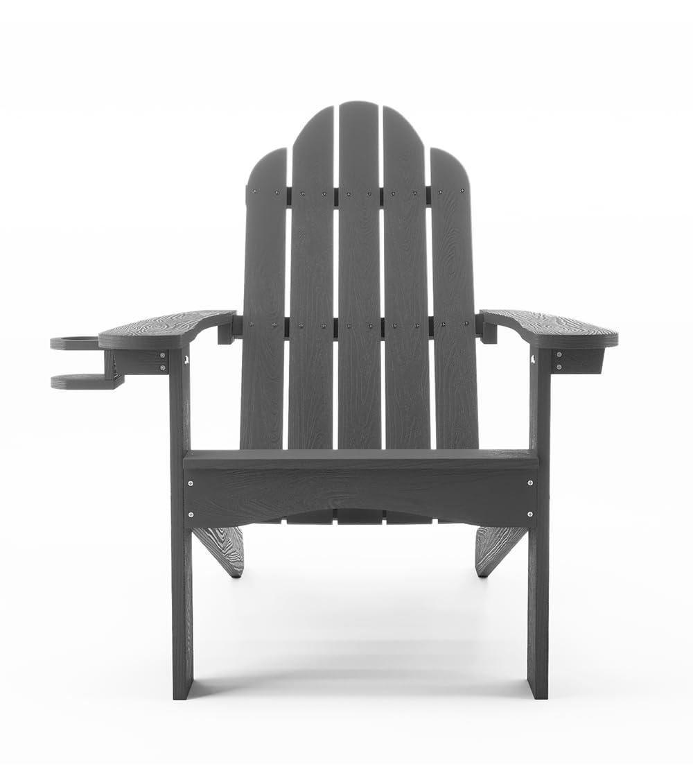 Premium LUE BONA HDPS Adirondack Chairs Set of 6 - Heavy Duty 350LBS Capacity Weather-Resistant Outdoor Plastic Chairs with Cup Holder for Patio, Deck, Porch & Backyard - Perfect for Campfires, BBQs and Relaxing in Dark Gray
