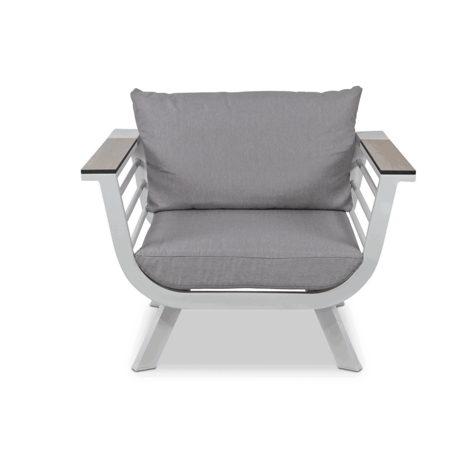 Amalfi Armchair in Arctic White with HPL Accent & Stone Grey Spuncrylic Cushions - Modern Living Room Accent Chair for Home Office or Lounge