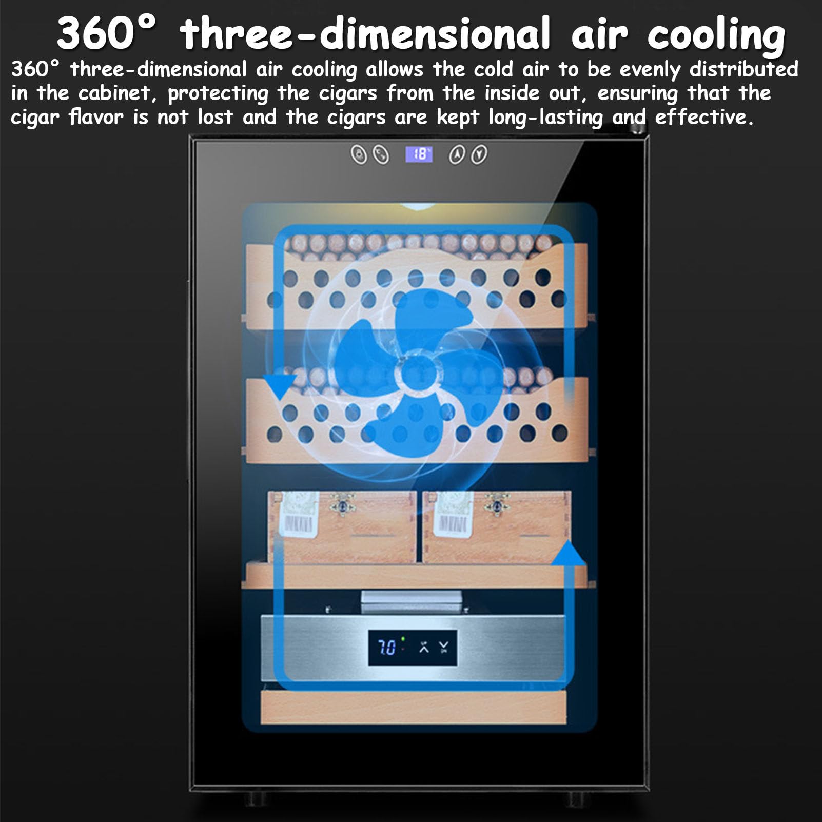 50L Electric Cigar Humidor Cabinet - Holds 200 Cigars & 4 Bottles - Spanish Cedar Wood Shelves - Cooling System - Perfect for Home, Office, or Cigar Lounge Storage