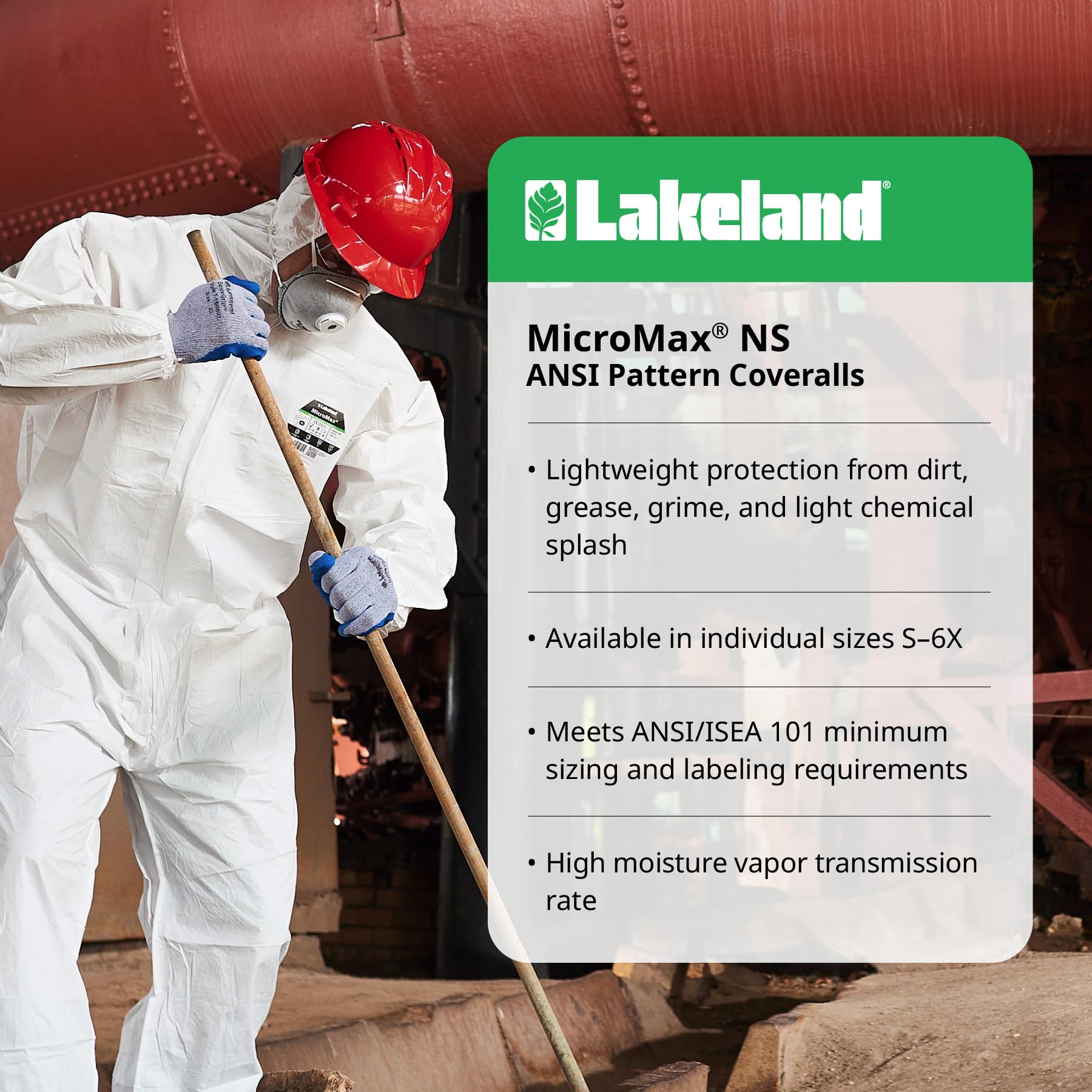Lakeland MicroMax NS Disposable Coverall with Hood - Full Zipper, Elastic Wrists & Ankles - White PPE for Industrial, Medical & Chemical Protection