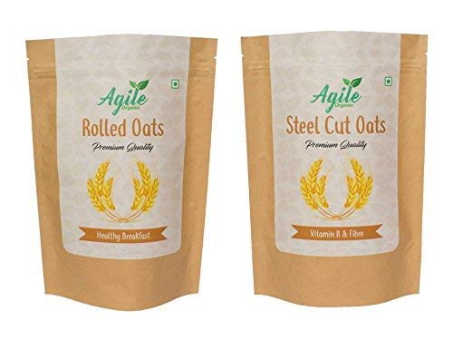 Organic Rolled Oats & Steel Cut Oats Combo - 500g Each | Gluten-Free, Non-GMO Breakfast Oats for Healthy Porridge, Baking & Smoothies | Quick Cooking Whole Grain Oatmeal for Energy & Weight Loss