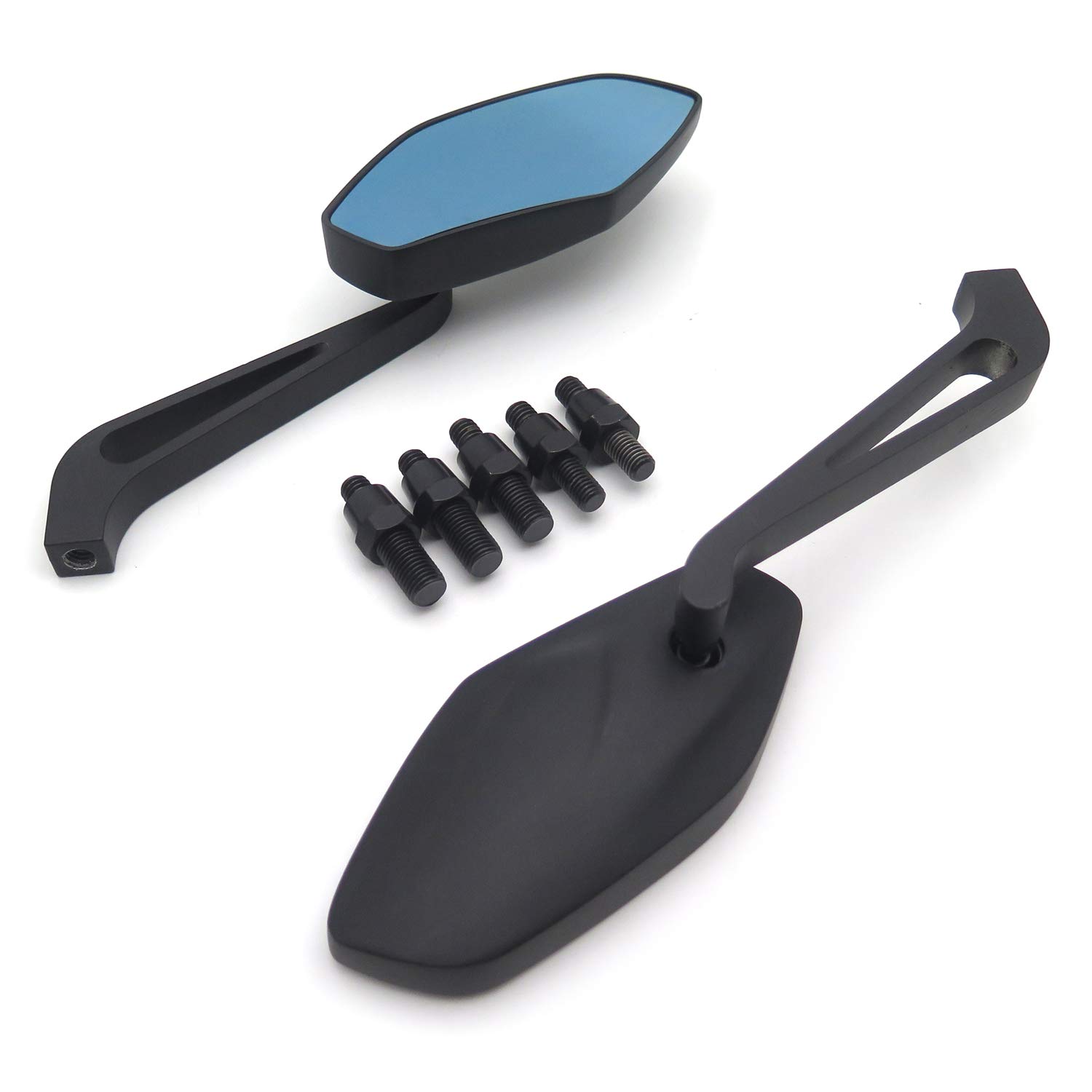 HTTMT MT400-009 Black Motorcycle Mirrors - 8mm & 10mm Clockwise Screw Bolt Compatible with Suzuki, Kawasaki, Yamaha, Harley (Handlebar Mount) - Perfect for Cruiser, Touring & Street Bikes