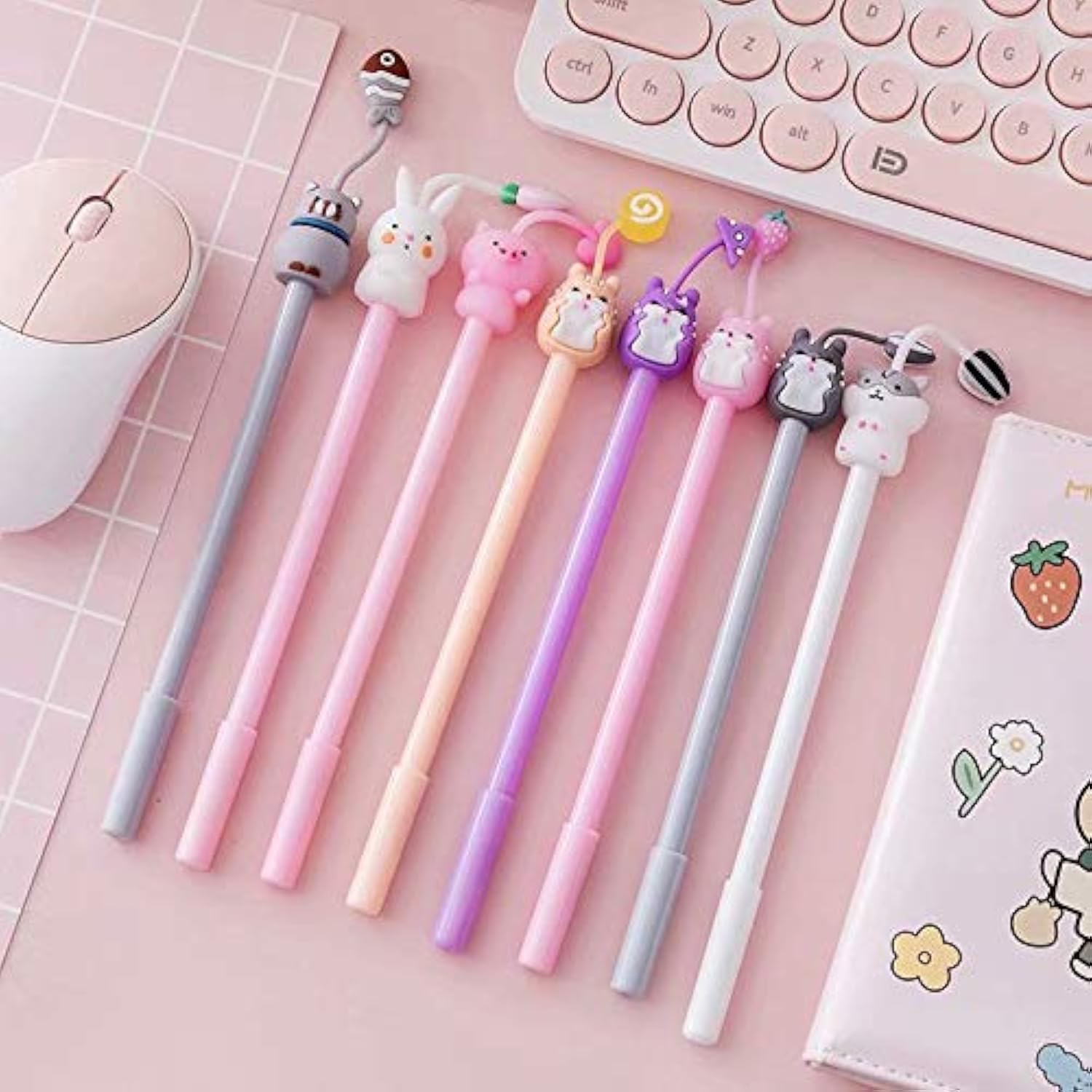Colorful Cartoon Animal Gel Pens Set - 0.38mm Fine Point Ballpoint Ink Pens for School & Office (8 Pack) - Cute Cat, Rabbit & Pig Designs - Perfect for Note Taking, Journaling & Kids Gifts