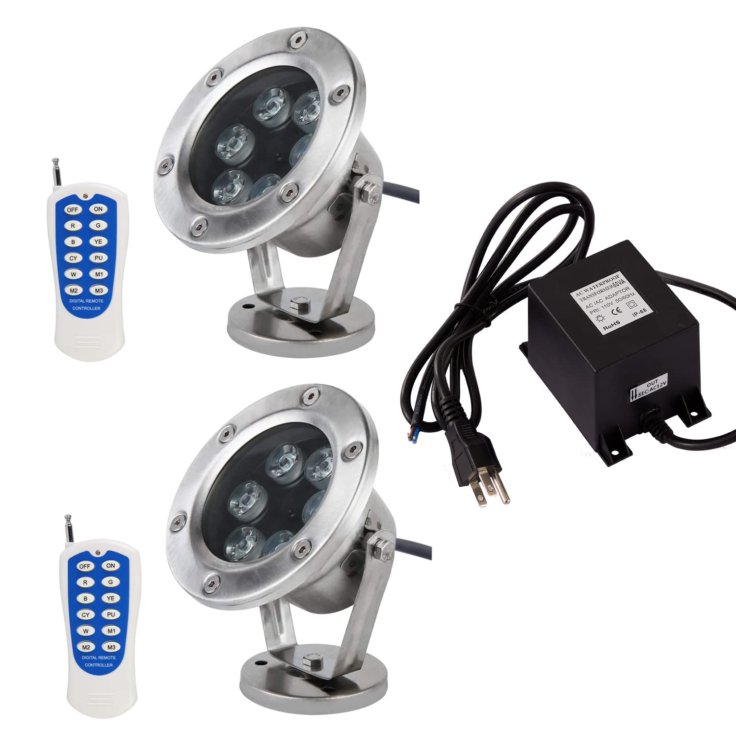 18W RGB Color Changing LED Pond Lights 2 Pack with Remote & IP68 Waterproof - 60W AC 12V Transformer Included | Perfect for Pool, Fountain, Rockery, Garden & Outdoor Party Lighting