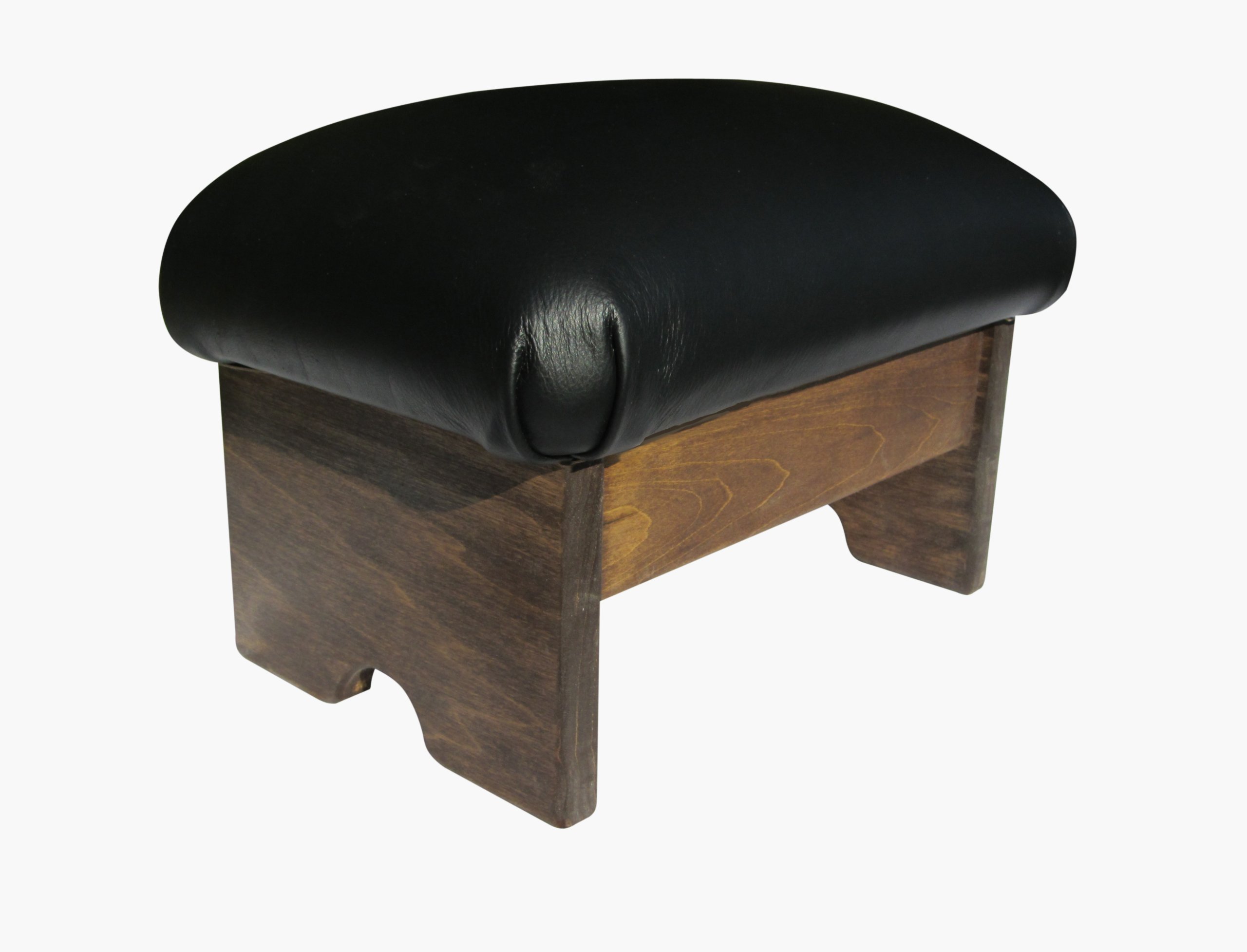 Premium Padded Foot Stool - Genuine Licorice Leather, Handcrafted in USA, Walnut Stain Finish, 9