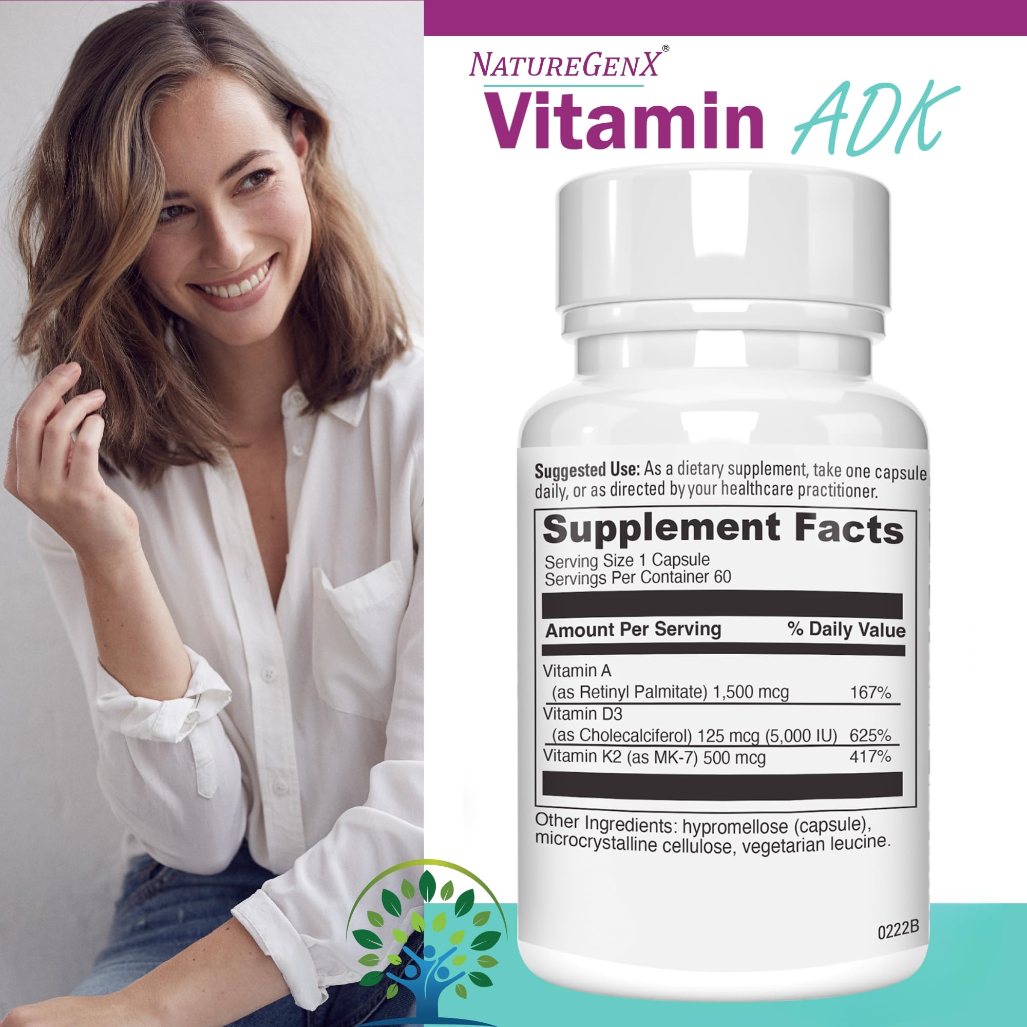 Premium ADK Vitamin Supplement for Bone Health - High Potency Vitamins A, D3 & K2 Complex | Gluten-Free, Non-GMO | 60 Capsules (2 Pack) | Supports Strong Bones, Joints & Immune System | Ideal for Adults, Seniors & Active Lifestyles