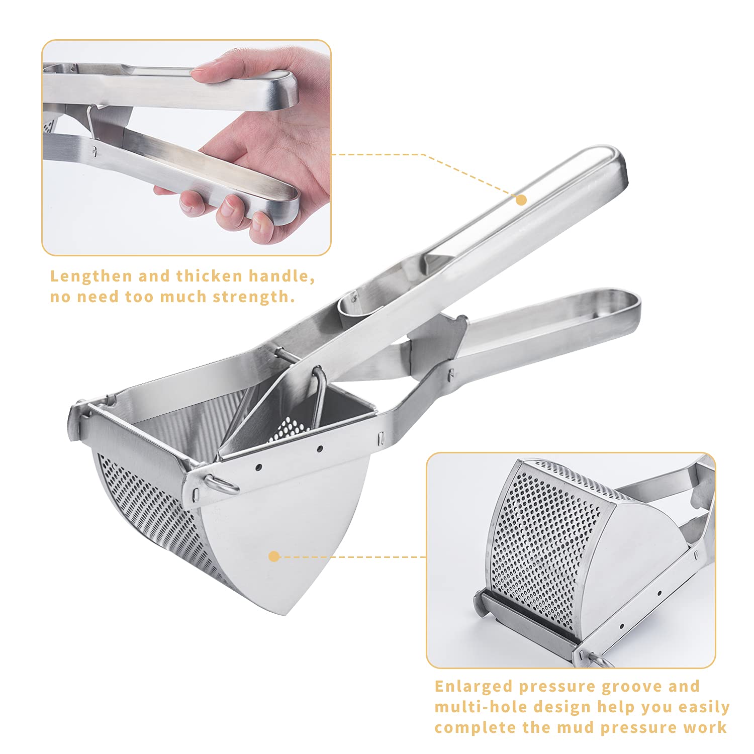 Stainless Steel Potato Ricer & Masher - Heavy Duty Kitchen Tool with Non-Slip Grip for Perfect Mashed Potatoes, Baby Food & Fruit Puree - Ideal for Home Cooking, Restaurants & Meal Prep