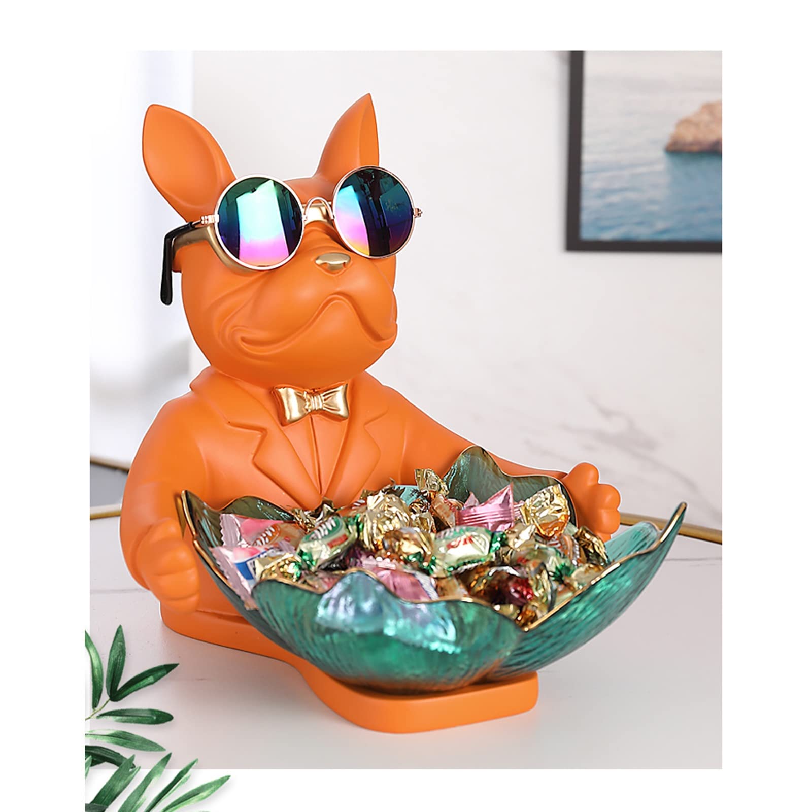 Decorative Bulldog Key Bowl - Abstract Animal Jewelry Box & Entryway Table Storage Organizer | Puppy Figurine Art Ornament for Dog Lovers Gift (Orange) - Perfect for Home Decor, Entryway Organizer & Dog Themed Gift Giving