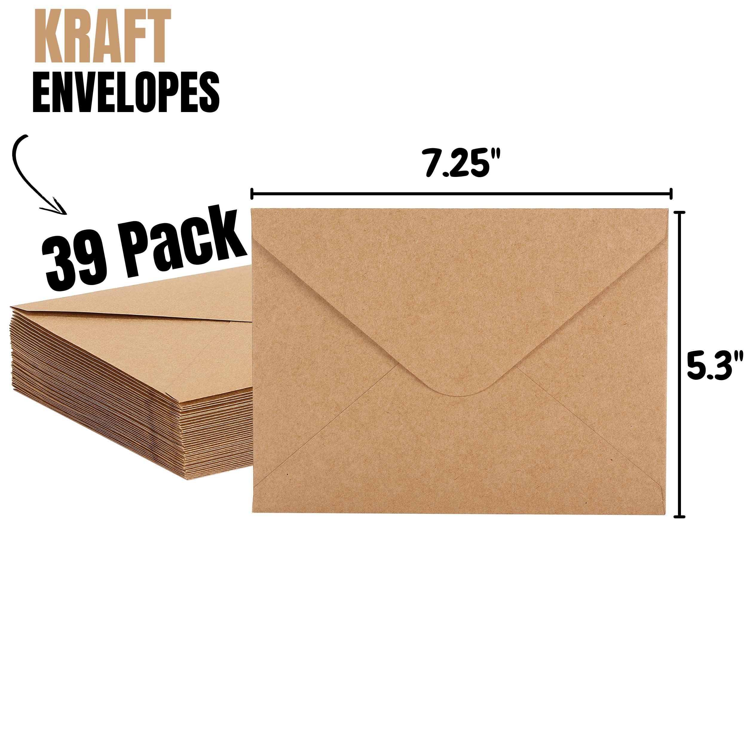 Mr. Pen - 39 Pack Kraft Envelopes, 5x7 Inch A7 Size, Brown Cardstock Paper Invitation & Postcard Mailers | Perfect for Wedding Invitations, Greeting Cards, Business Correspondence & Mailing Photos