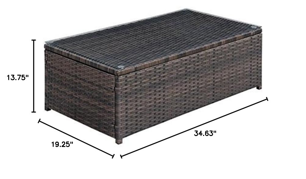 Brown and Beige Outdoor Patio Glass Top Coffee Table - Weather-Resistant Garden Furniture for Poolside, Deck, and Backyard Relaxation