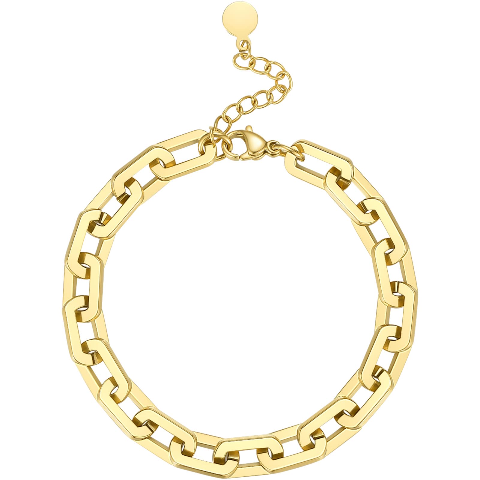 Chunky Cuban Chain Bracelet for Women - 18K Gold Plated & Sterling Silver Flat Herringbone Snake Link Bracelet | Stackable Layered Jewelry for Casual, Party & Everyday Wear